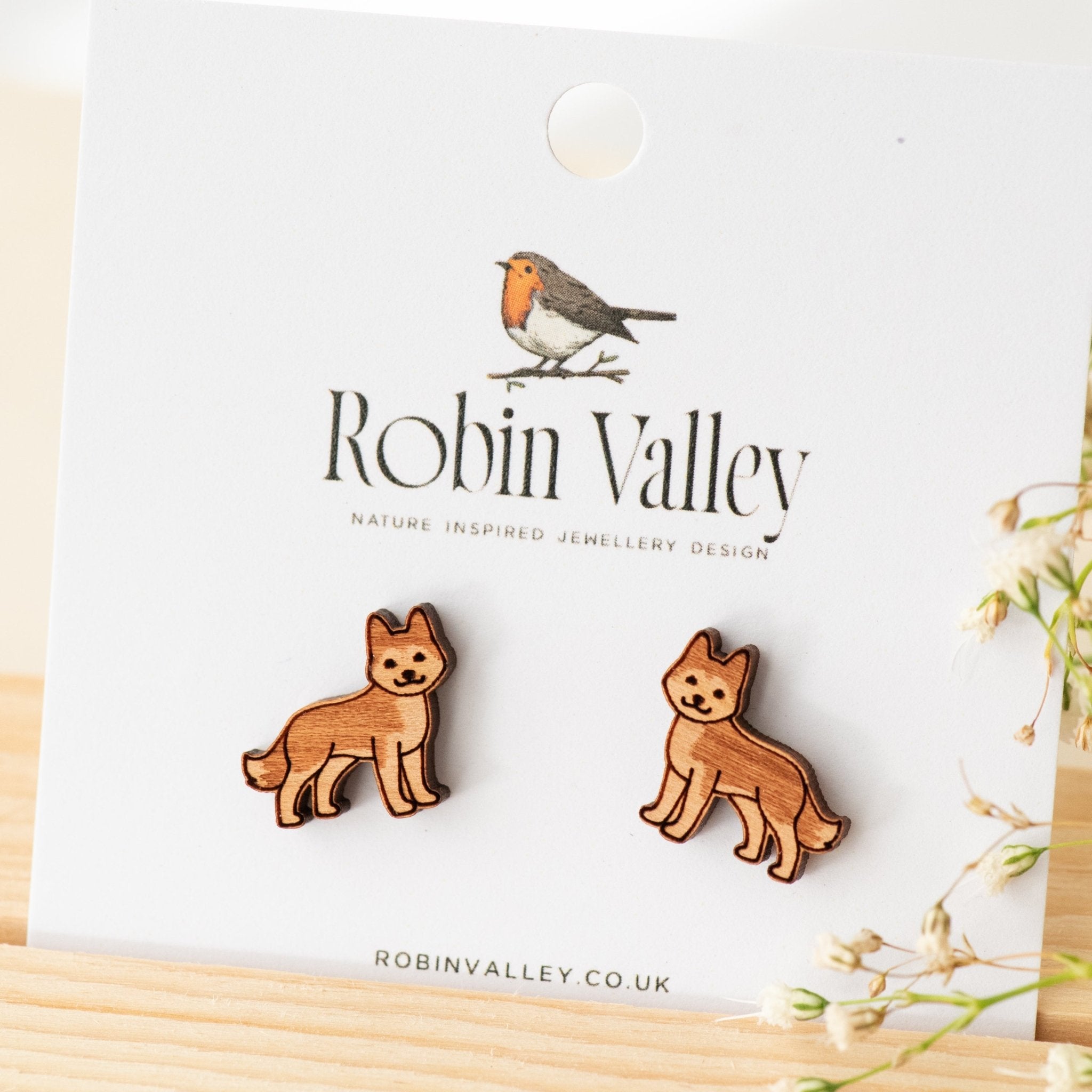 Husky Dog Cherry Wood Stud Earrings - EL10087 - Robin Valley Official Store