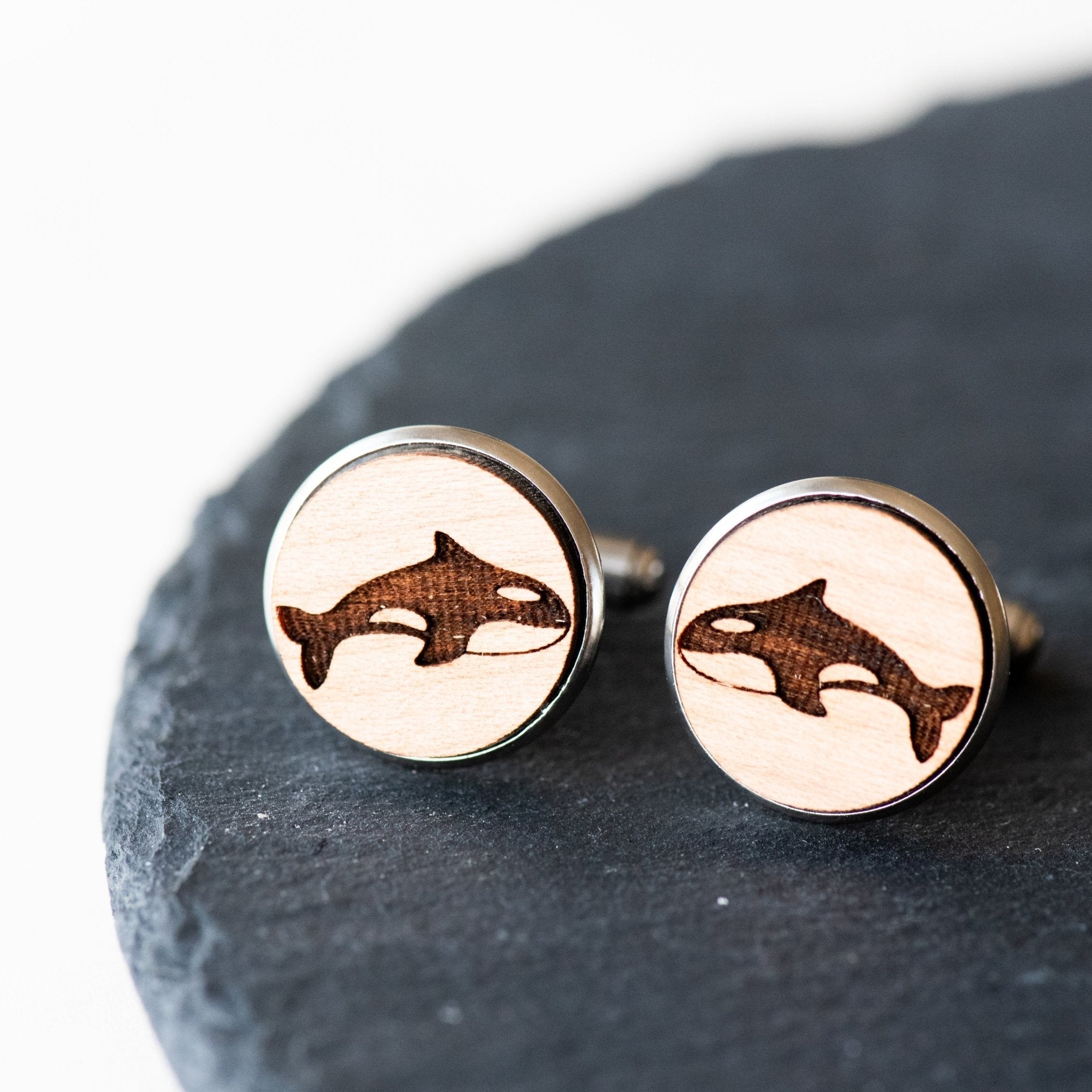 Killer Whale Orca Cherry Wood Cufflinks - CS33043 - Robin Valley Official Store