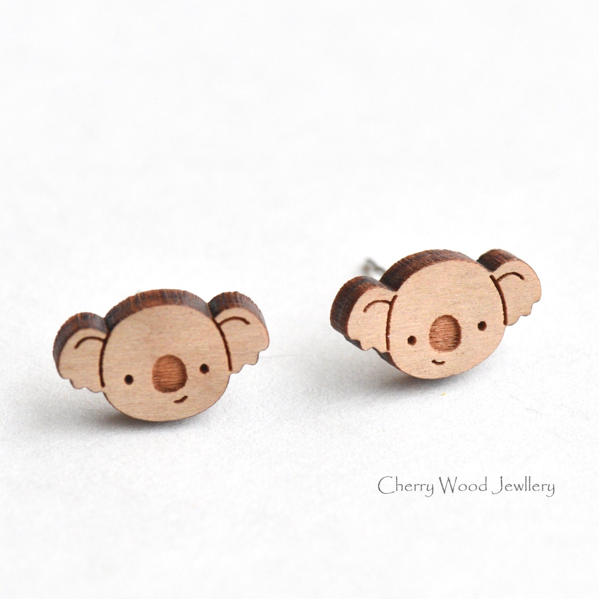 Koala Cherry Wood Stud Earrings -EL10048 - Robin Valley Official Store