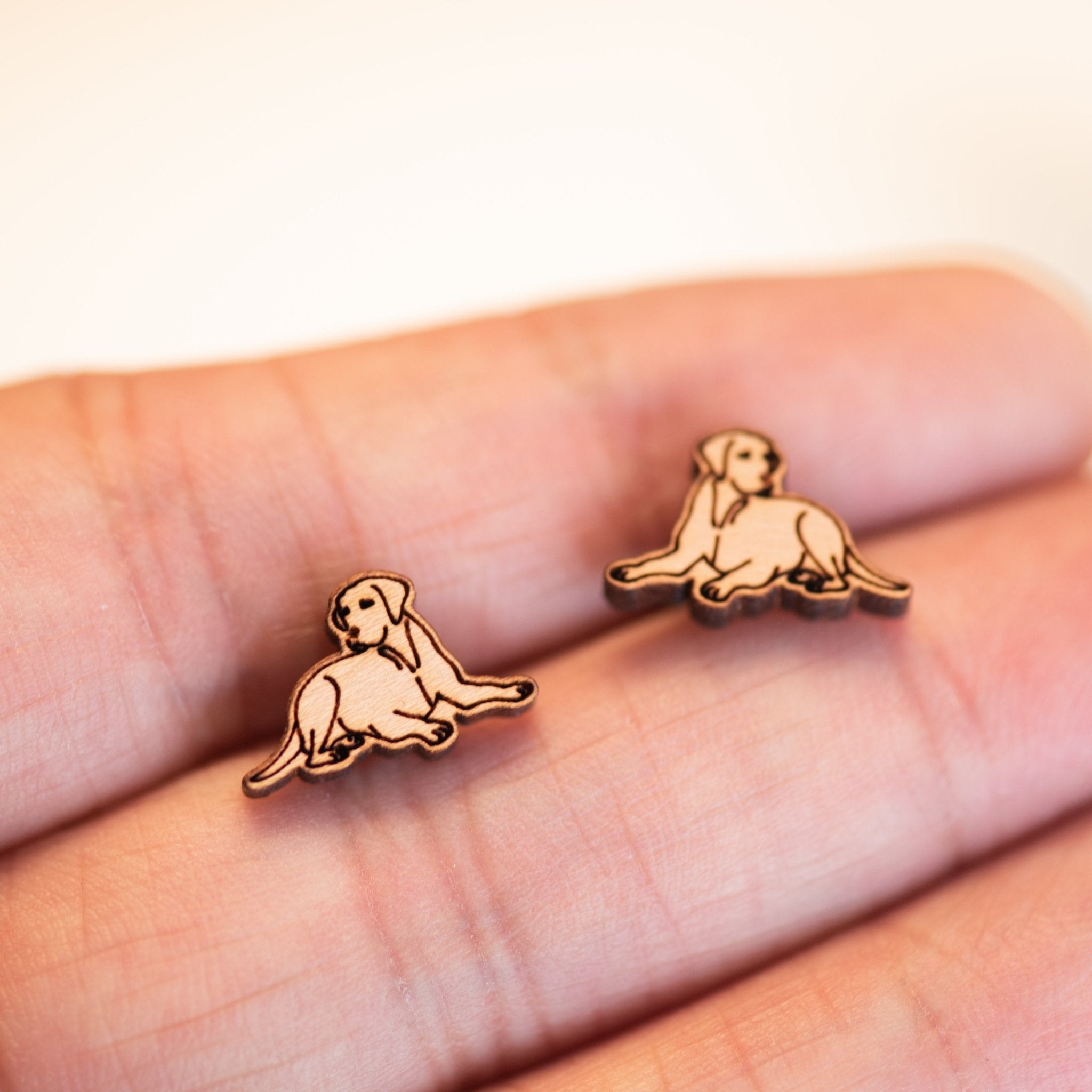 Labrador Dog (full body) Cherry Wood Stud Earrings - EL10132 - Robin Valley Official Store