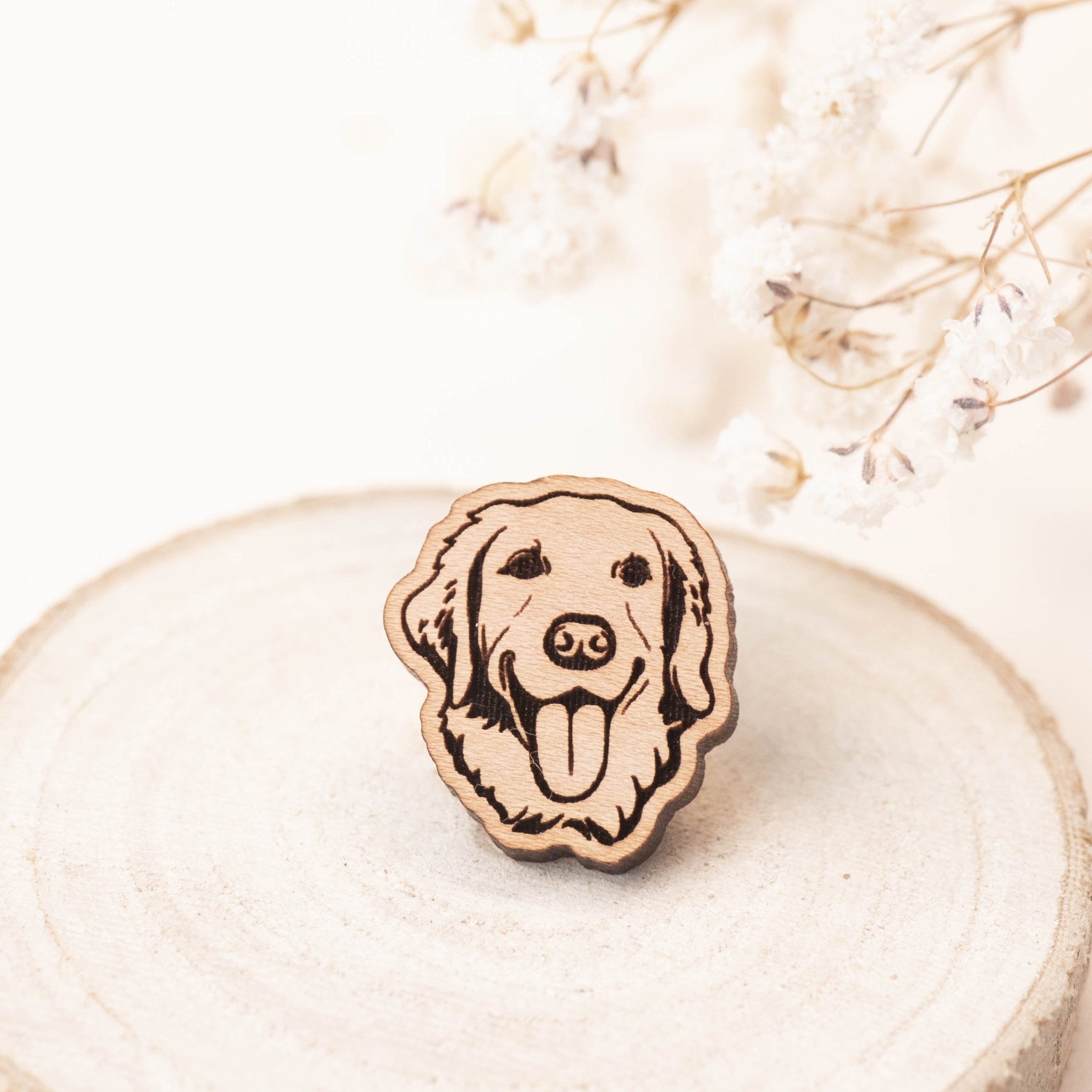 Labrador Golden Retriever Cherry Wood Pin Badge - PL40121 - Robin Valley Official Store