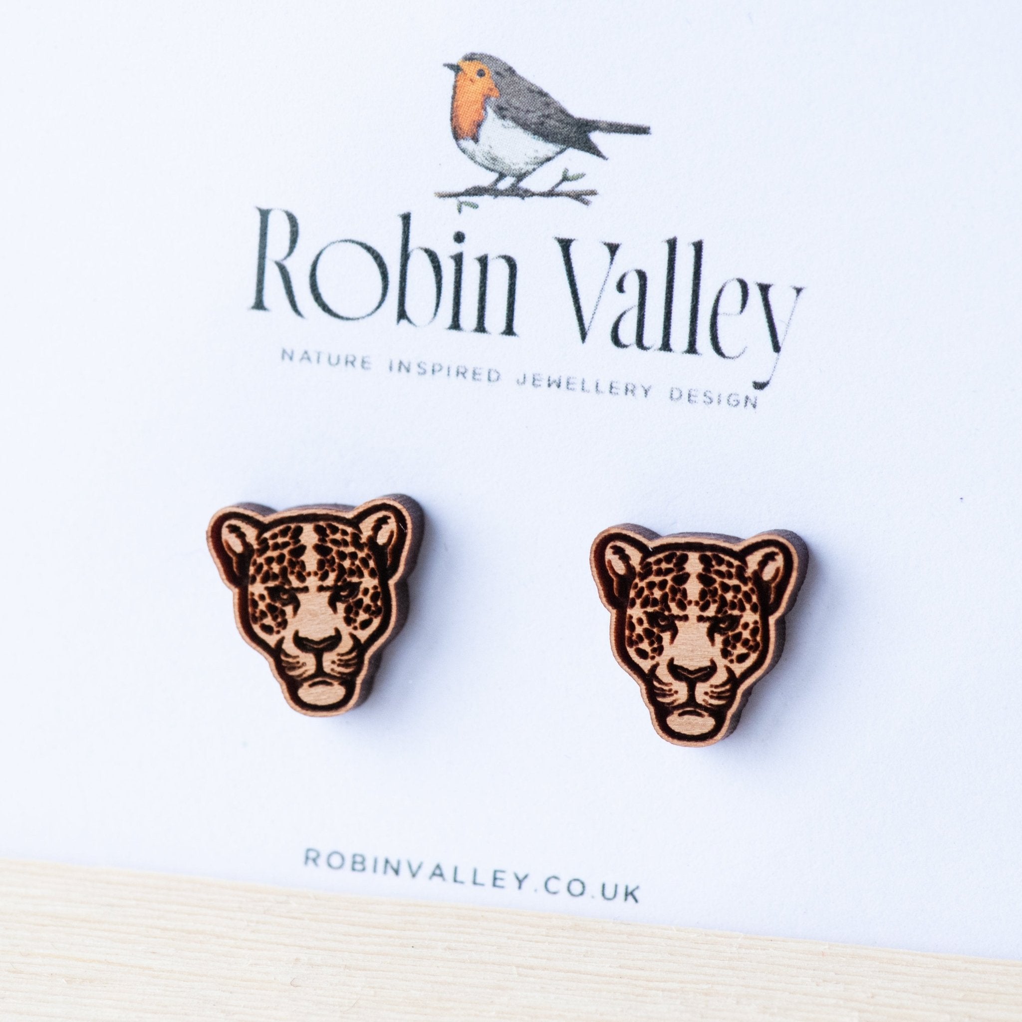 Leopard Cherry Wood Stud Earrings - EL10145 - Robin Valley Official Store