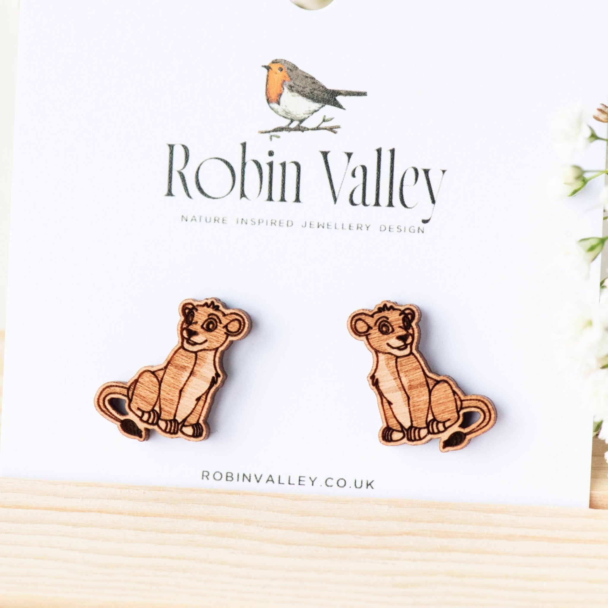 Lioness Cherry Wood Stud Earrings - EL10083 - Robin Valley Official Store