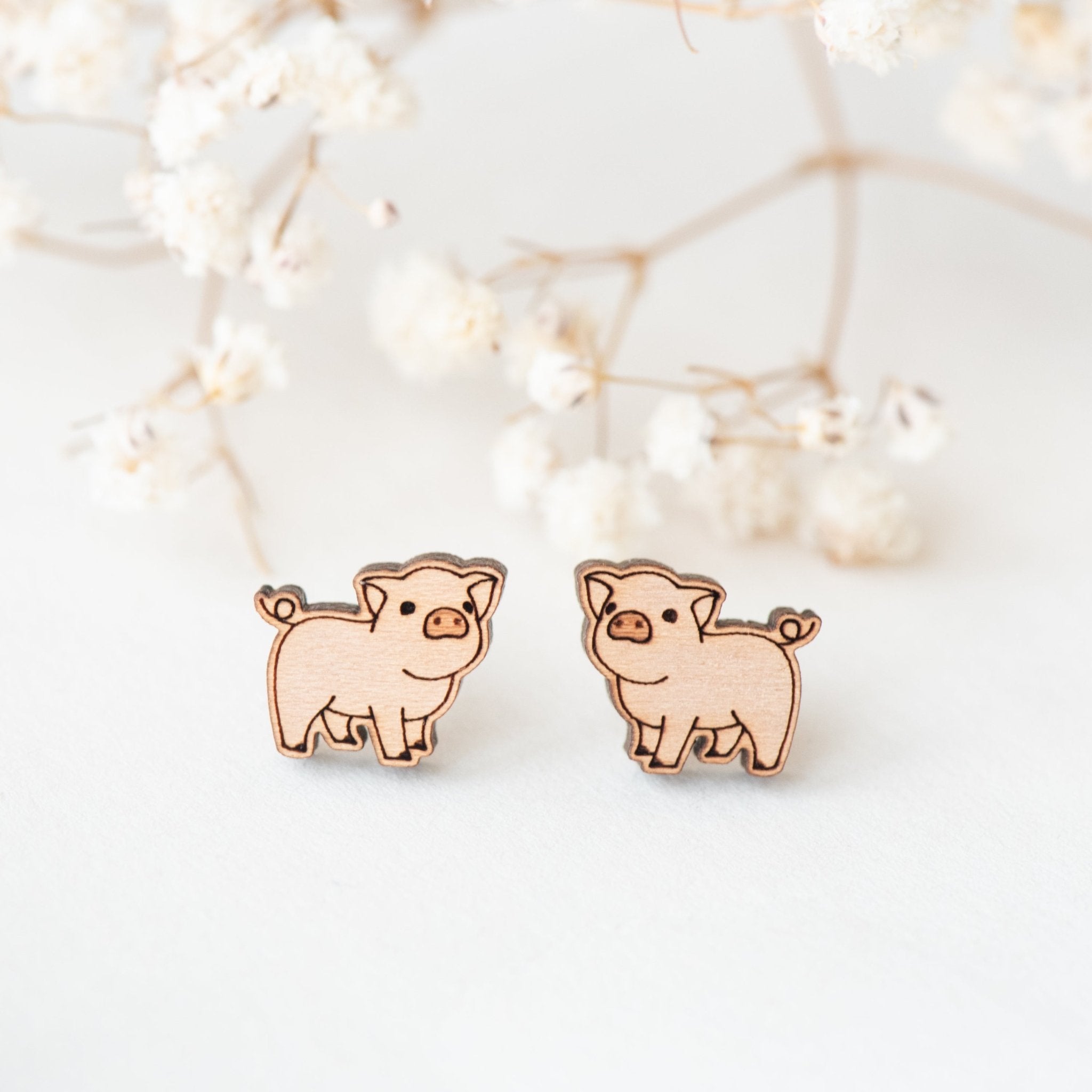 Little Pig (realistic) Wooden Earrings - EL10153 - Robin Valley Official Store