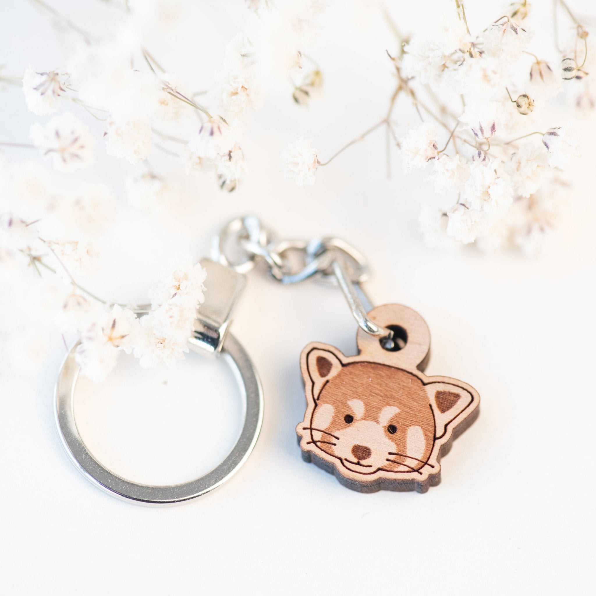 Little Red Panda (Head) Cherry Wood Keyring - KL20109 - Robin Valley Official Store