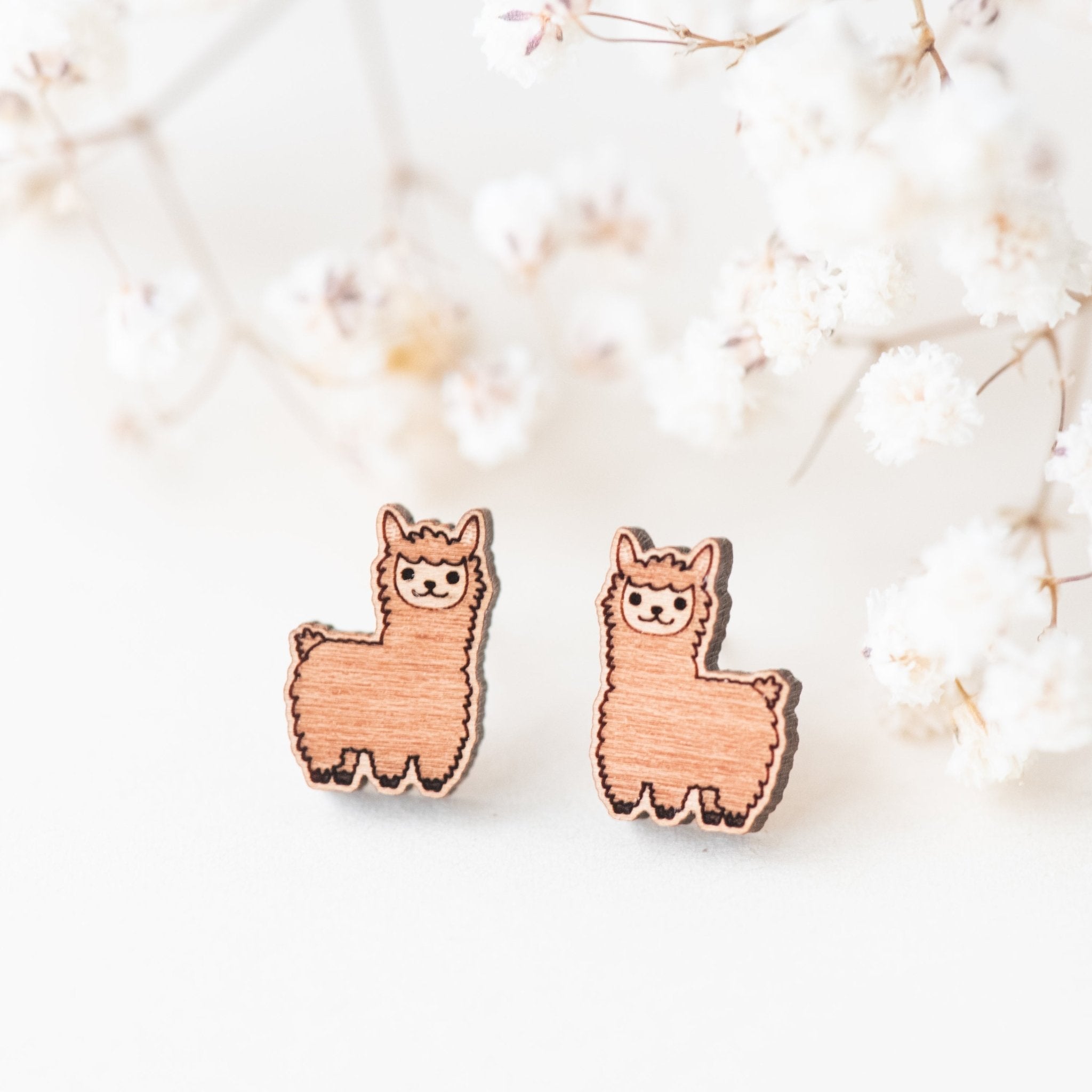 Llama Alpaca Wooden Earrings - EL10051 - Robin Valley Official Store