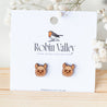 Llama Head Cherry Wood Stud Earrings - EL10099 - Robin Valley Official Store