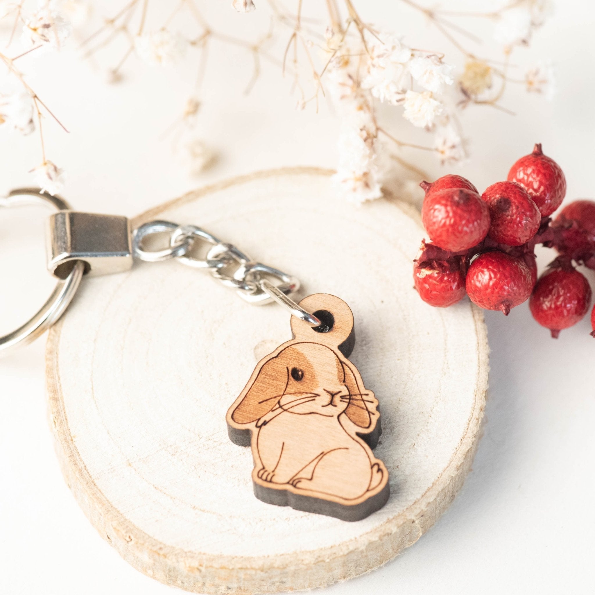 Lop Ear Rabbit Wooden Keyring - KL20055 - Robin Valley Official Store