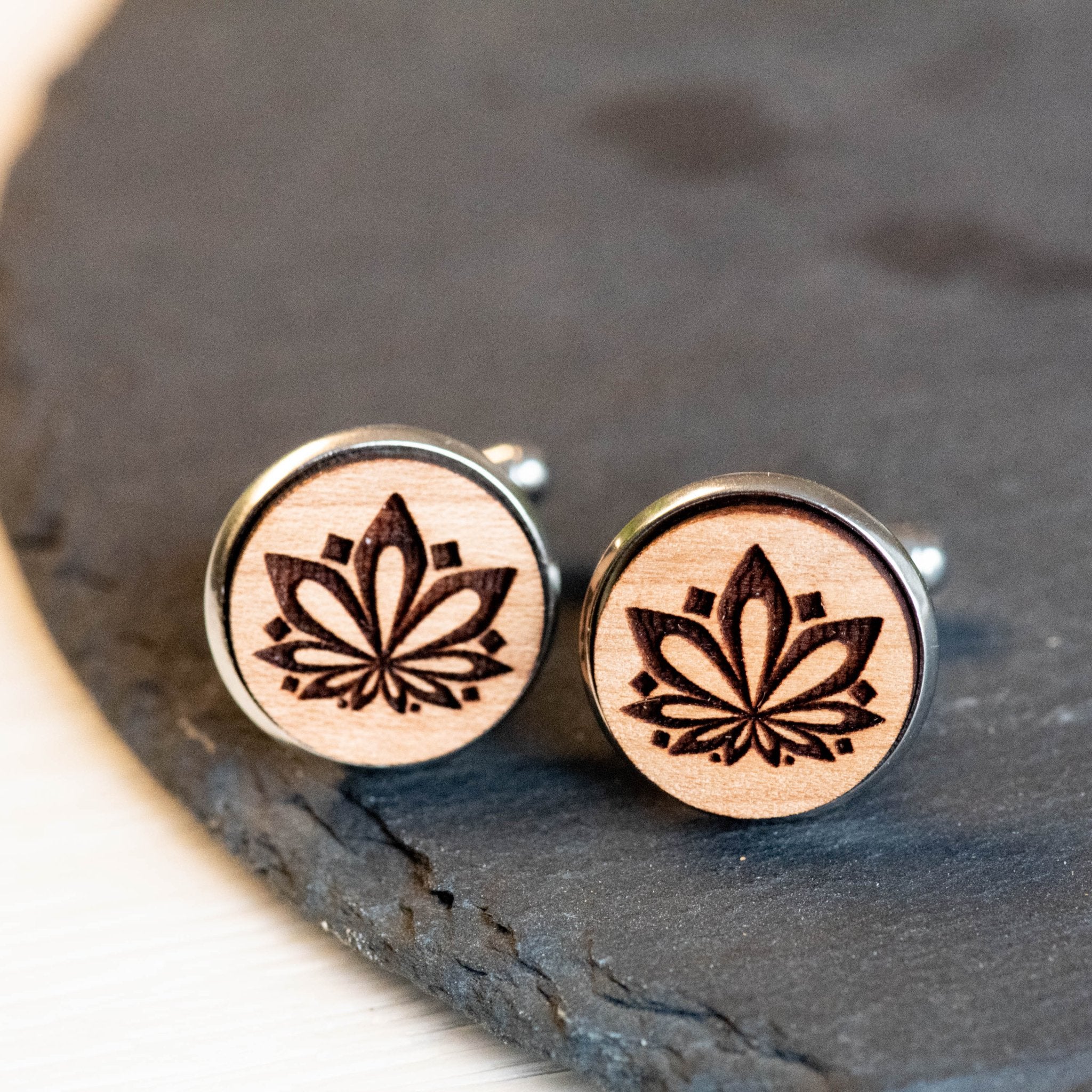 Lotus Cherry Wood Cufflinks - CO34094 - Robin Valley Official Store