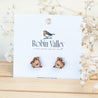 Mouse (Sitting) Cherry Wood Stud Earrings - EL10140 - Robin Valley Official Store