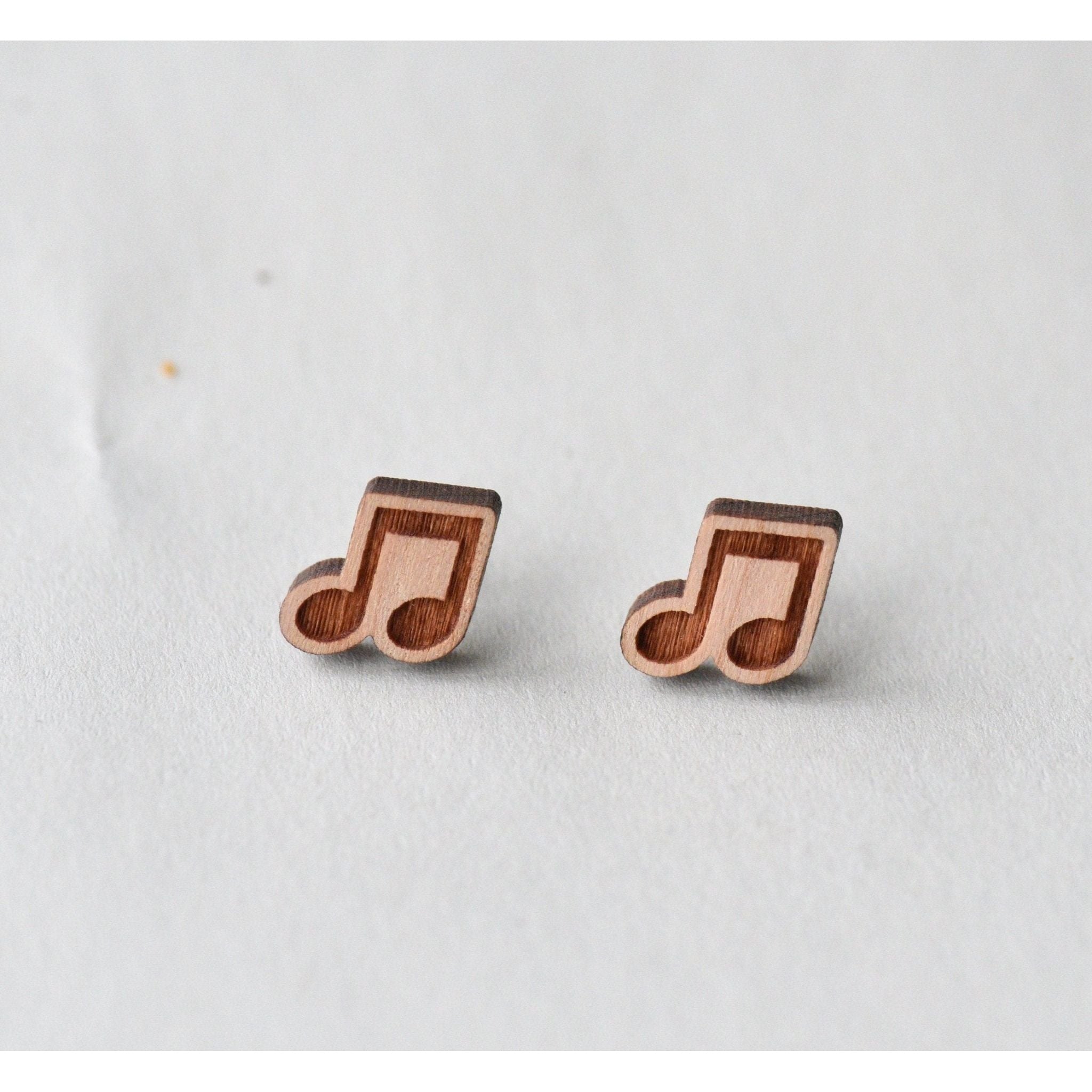 Music Notes Cherry Wood Stud Earrings - ET15018 - Robin Valley Official Store