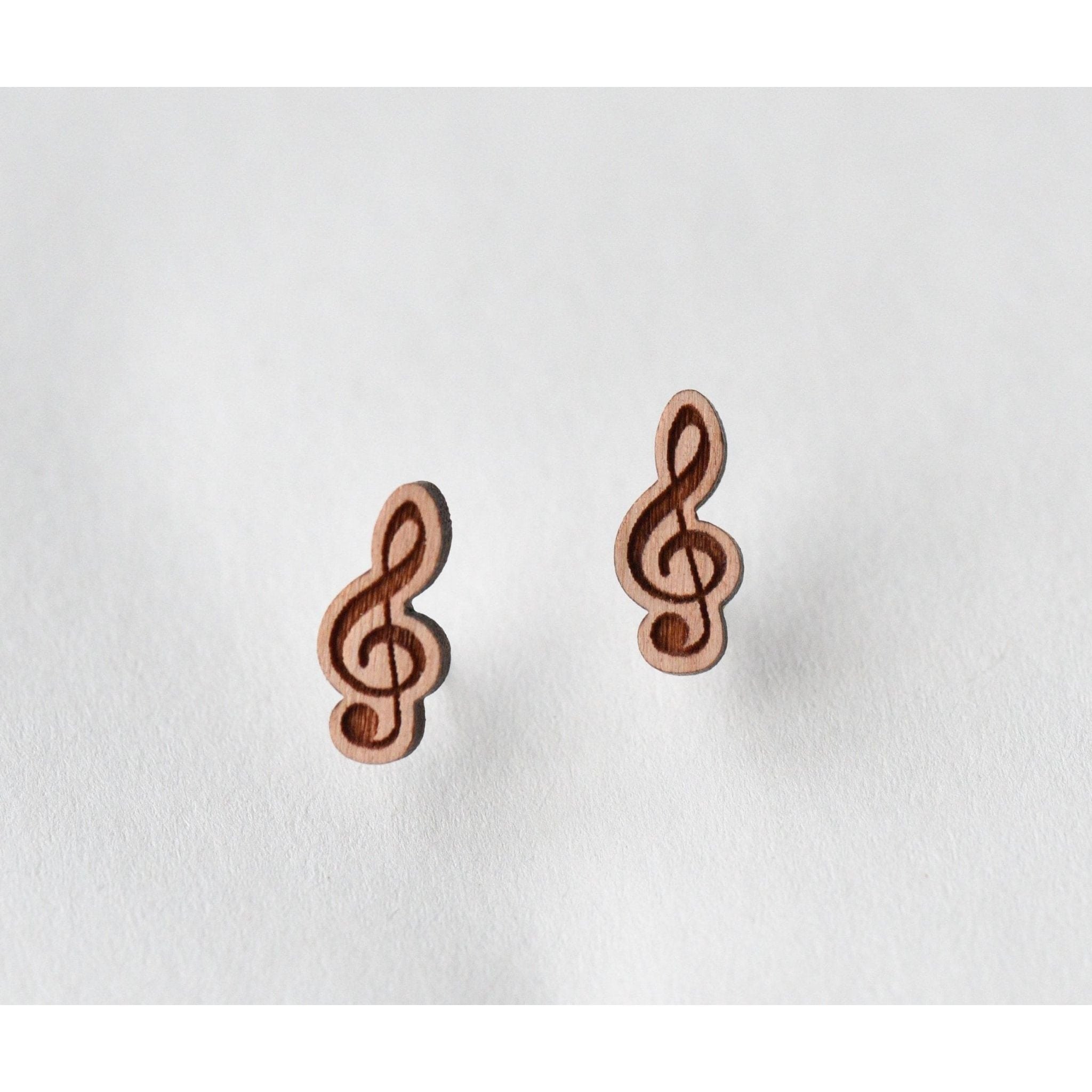 Music Notes Cherry Wood Stud Earrings - ET15018 - Robin Valley Official Store