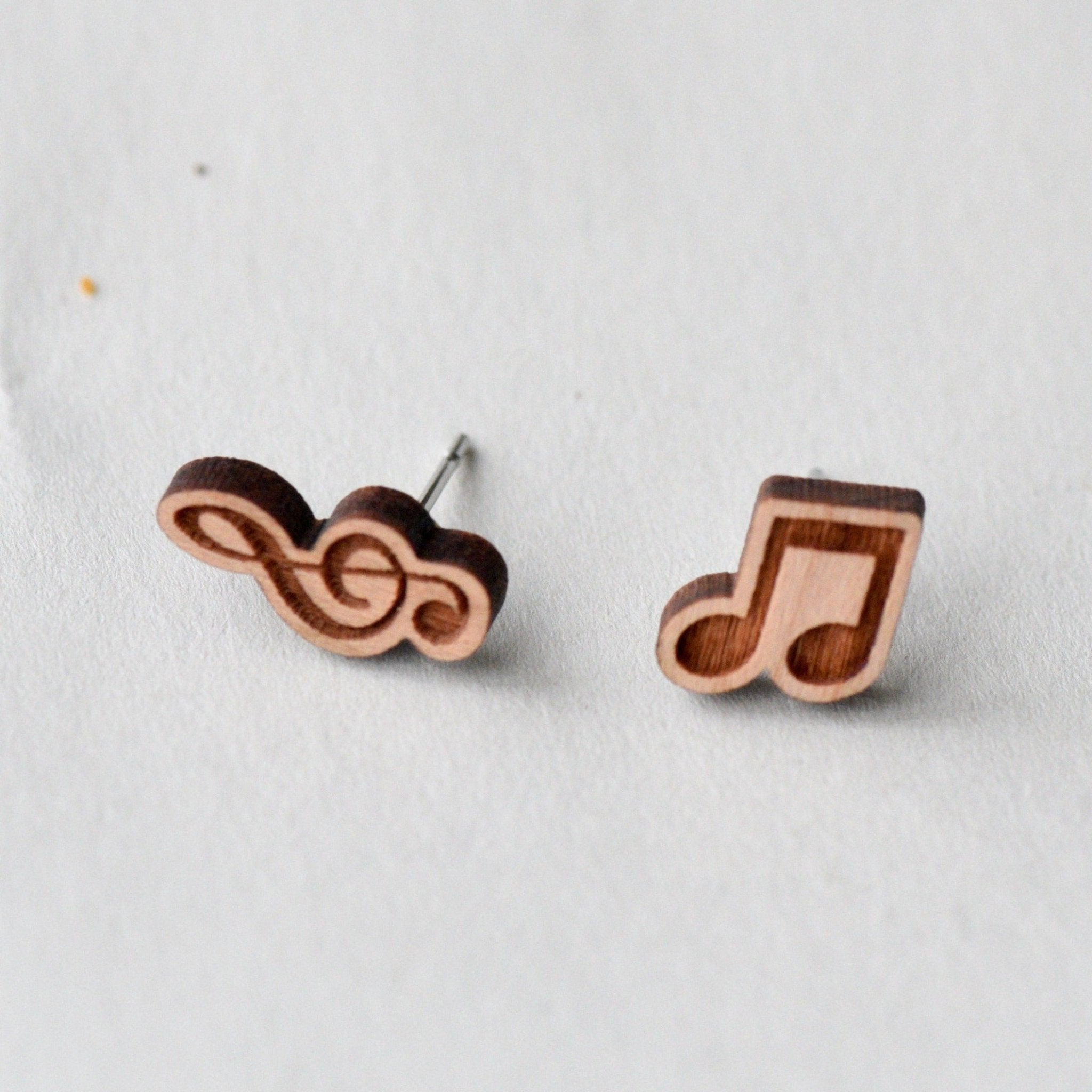 Music Notes Cherry Wood Stud Earrings - ET15018 - Robin Valley Official Store