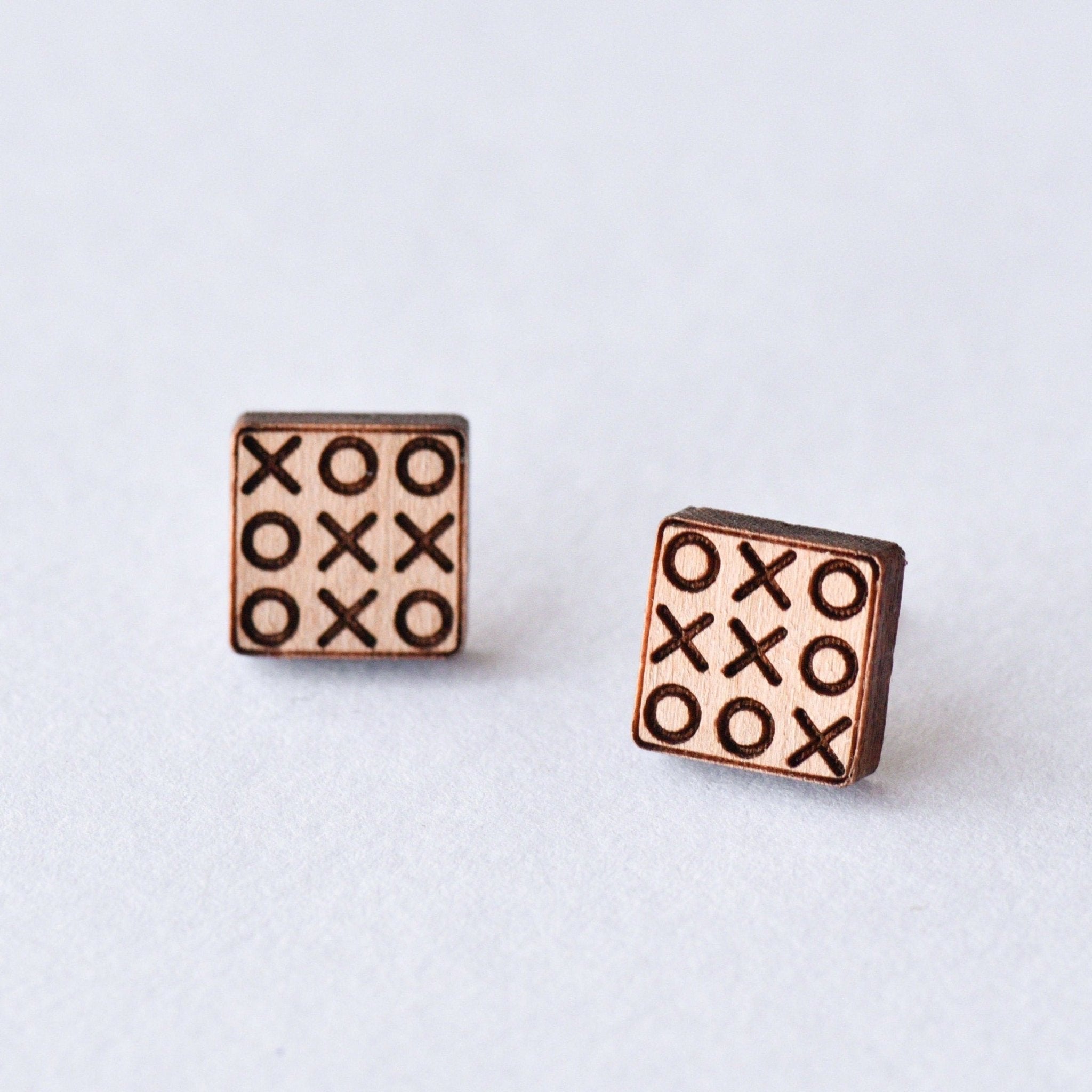 Noughts and Crosses Cherry Wood Stud Earrings - ET15102 - Robin Valley Official Store