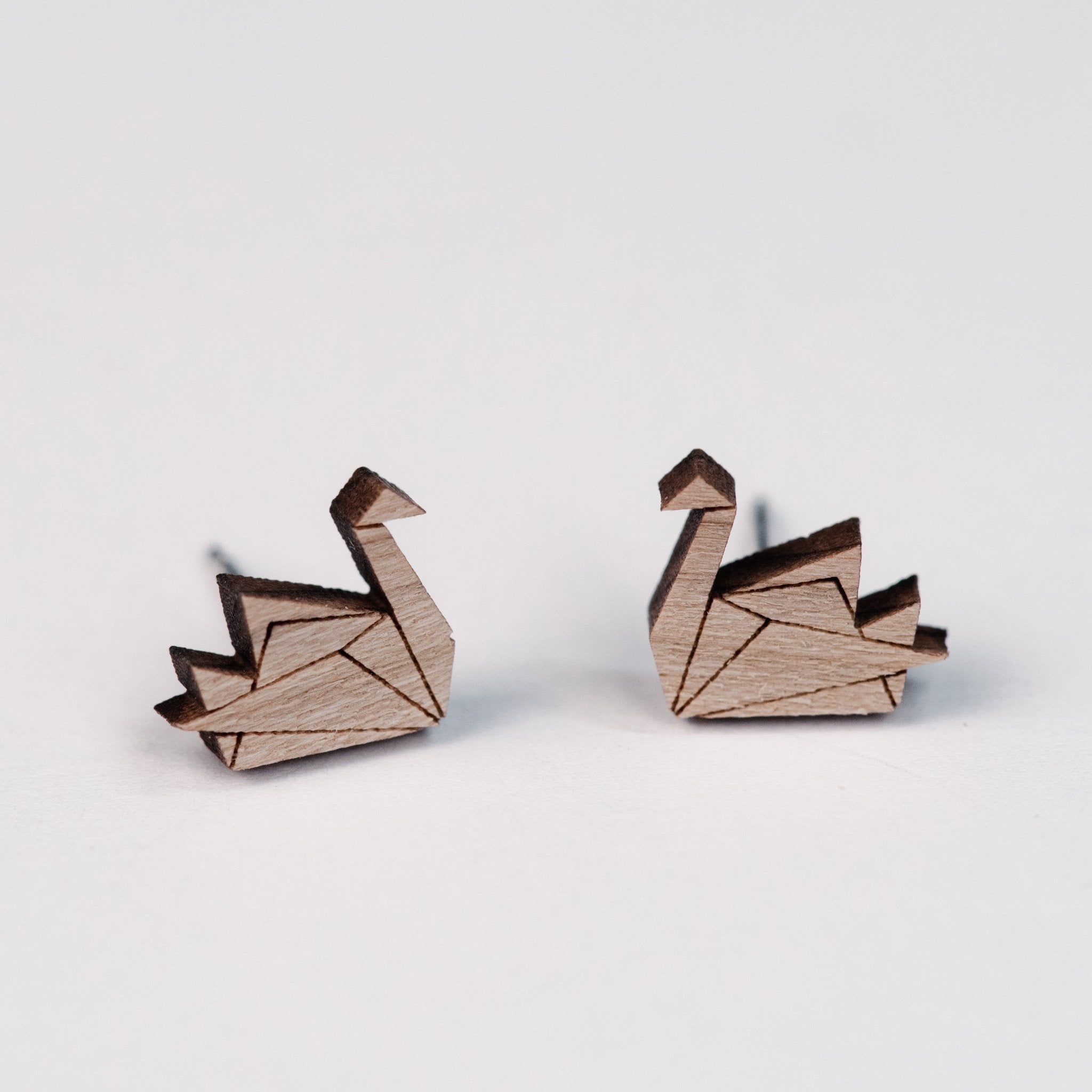 Origami Swan Cherry Wood Stud Earrings - EB12013 - Robin Valley Official Store