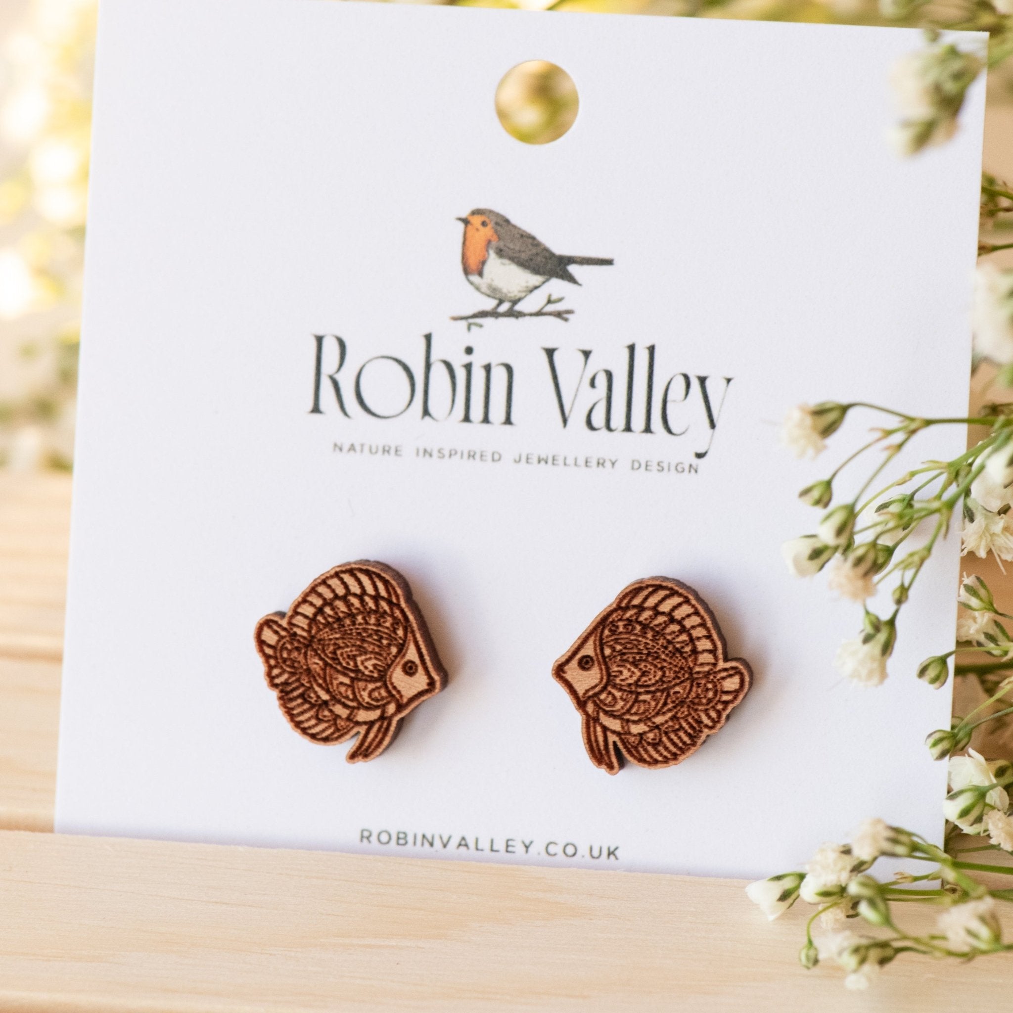 Pattern Art Tropical Fish Cherry Wood Stud Earrings - ES13025 - Robin Valley Official Store
