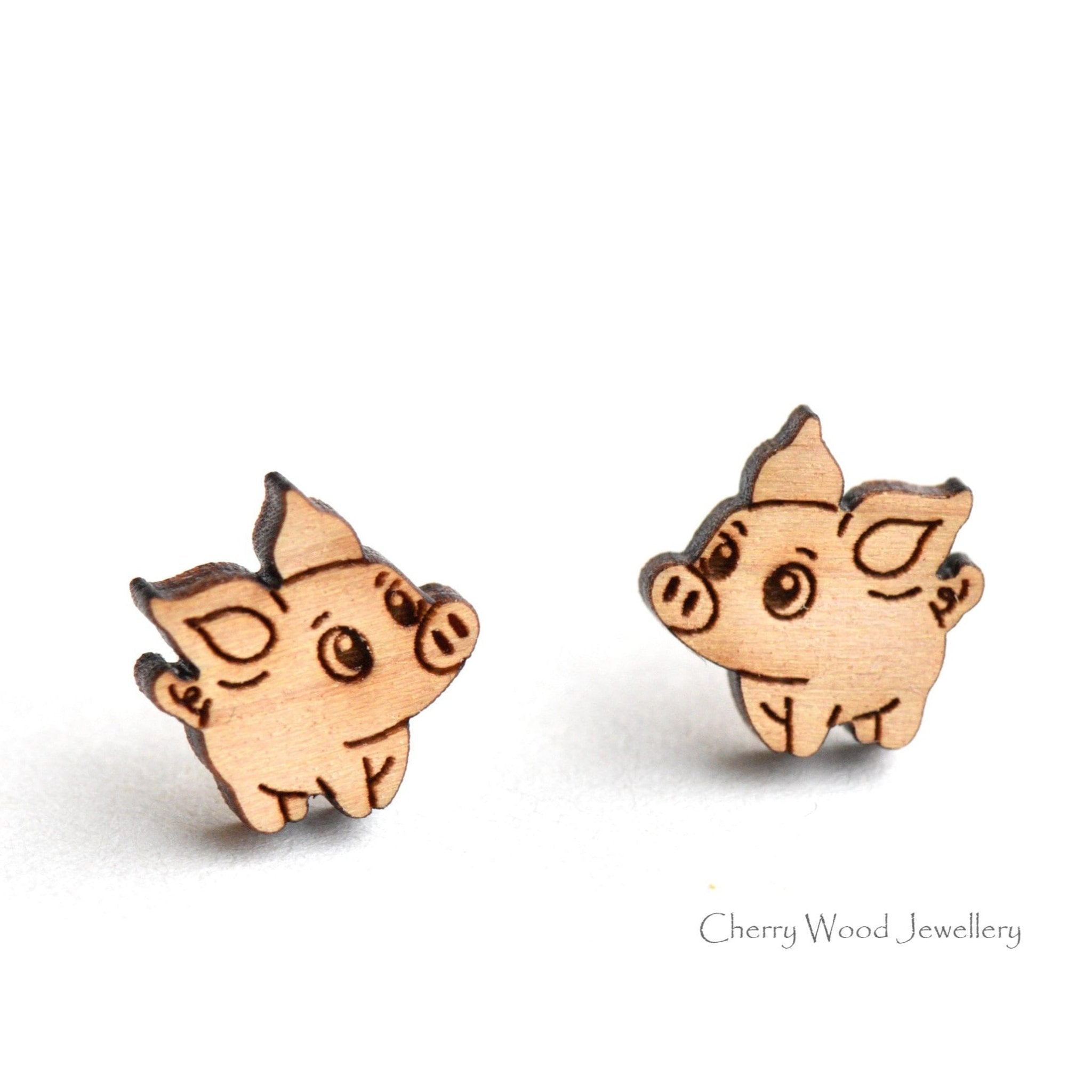 Pig 2 Wooden Earrings - EL10018 - Robin Valley Official Store