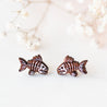 Piranha Fish Bone Cherry Wood Stud Earrings - ES13026 - Robin Valley Official Store