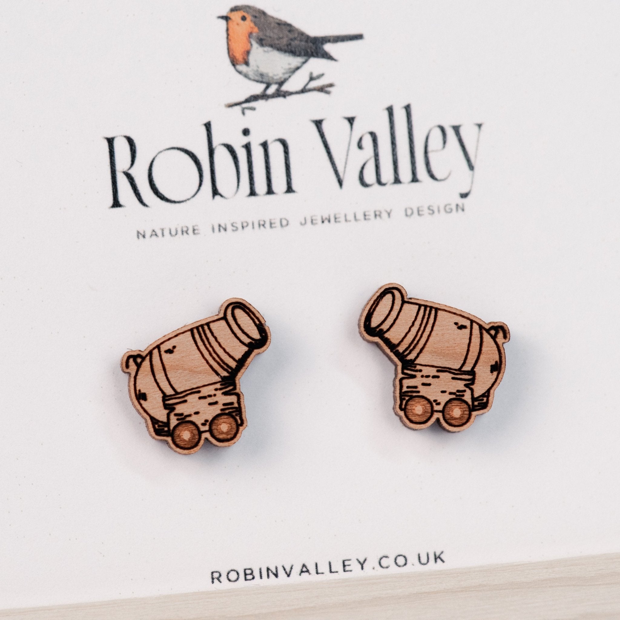 Pirate Canon Cherry Wood Stud Earrings - ET15086 - Robin Valley Official Store