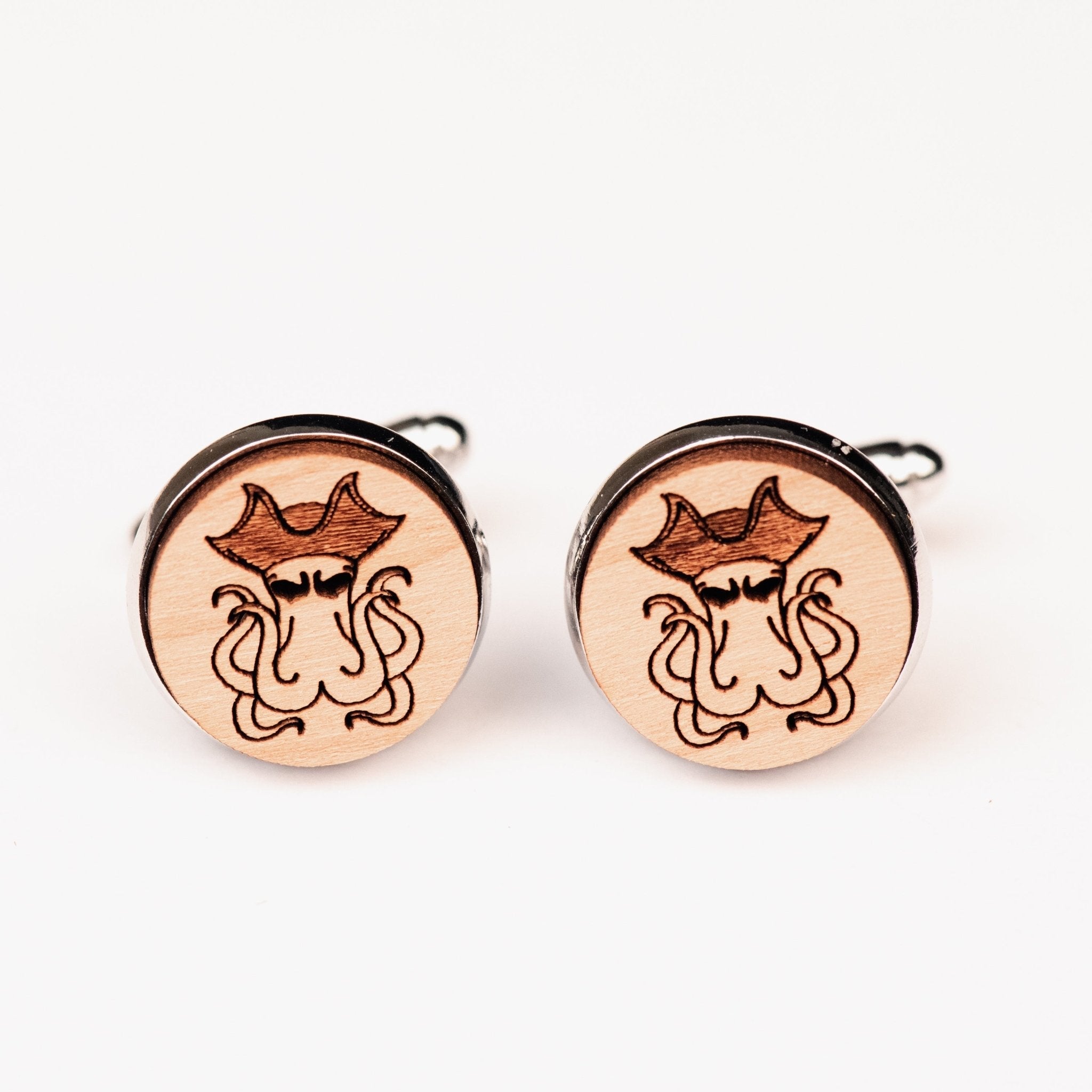 Pirate Captain Octopus Cherry Wood Cufflinks - CS33017 - Robin Valley Official Store