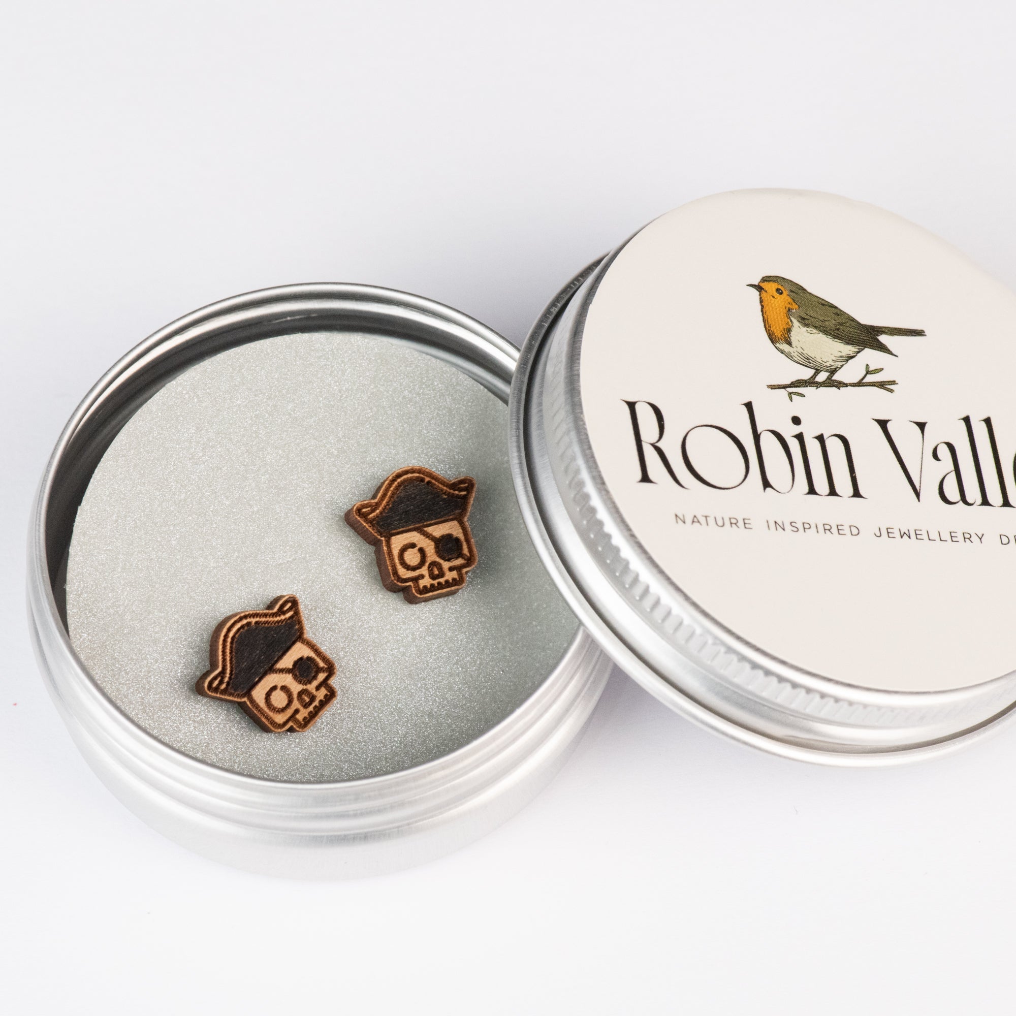 Pirate Captain Skull Cherry Wood Stud Earrings - ET15008 - Robin Valley Official Store