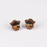 Pirate Captain Skull Cherry Wood Stud Earrings - ET15008 - Robin Valley Official Store
