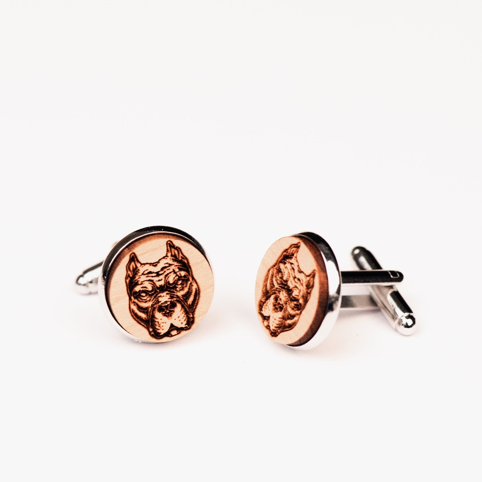 Pit Bull Dog Cherry Wood Cufflinks - CL30149 - Robin Valley Official Store