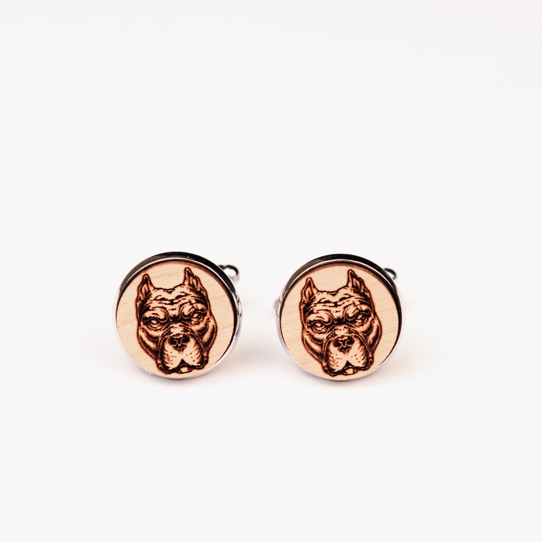 Pit Bull Dog Cherry Wood Cufflinks - CL30149 - Robin Valley Official Store