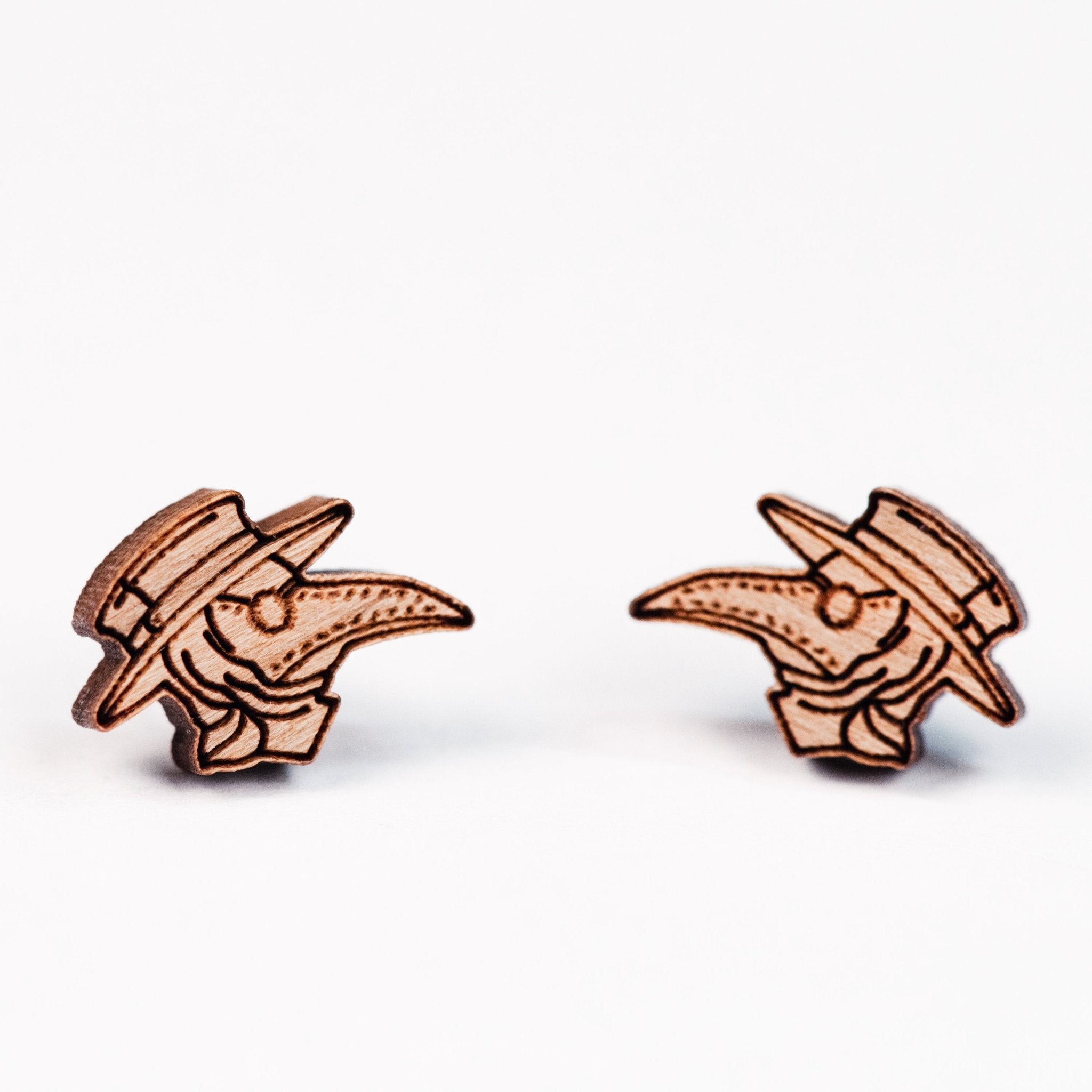 Plague Doctor Cherry Wood Stud Earrings - ET15005 - Robin Valley Official Store