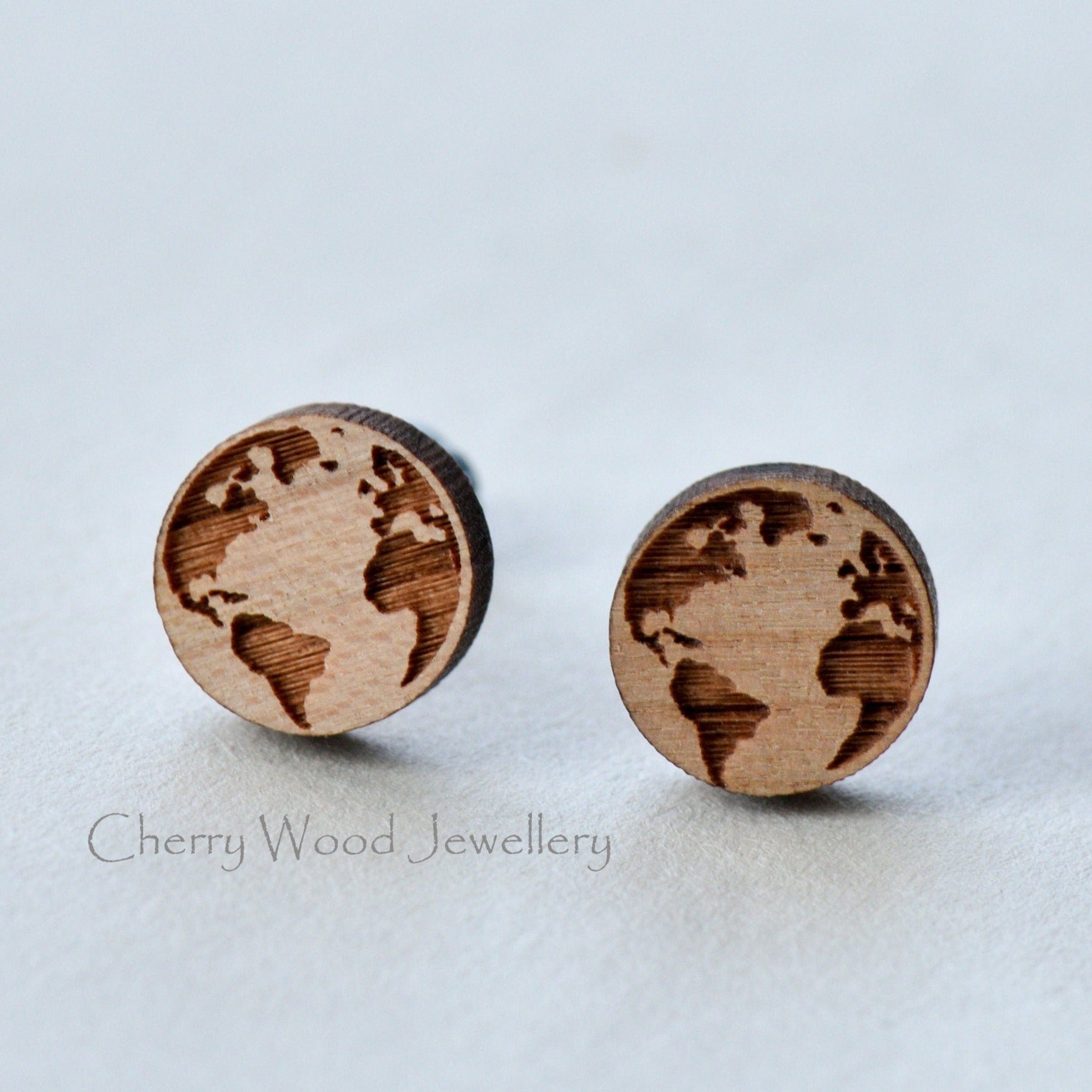 Planet Earth Wooden Stud Earrings - ET15020 - Robin Valley Official Store