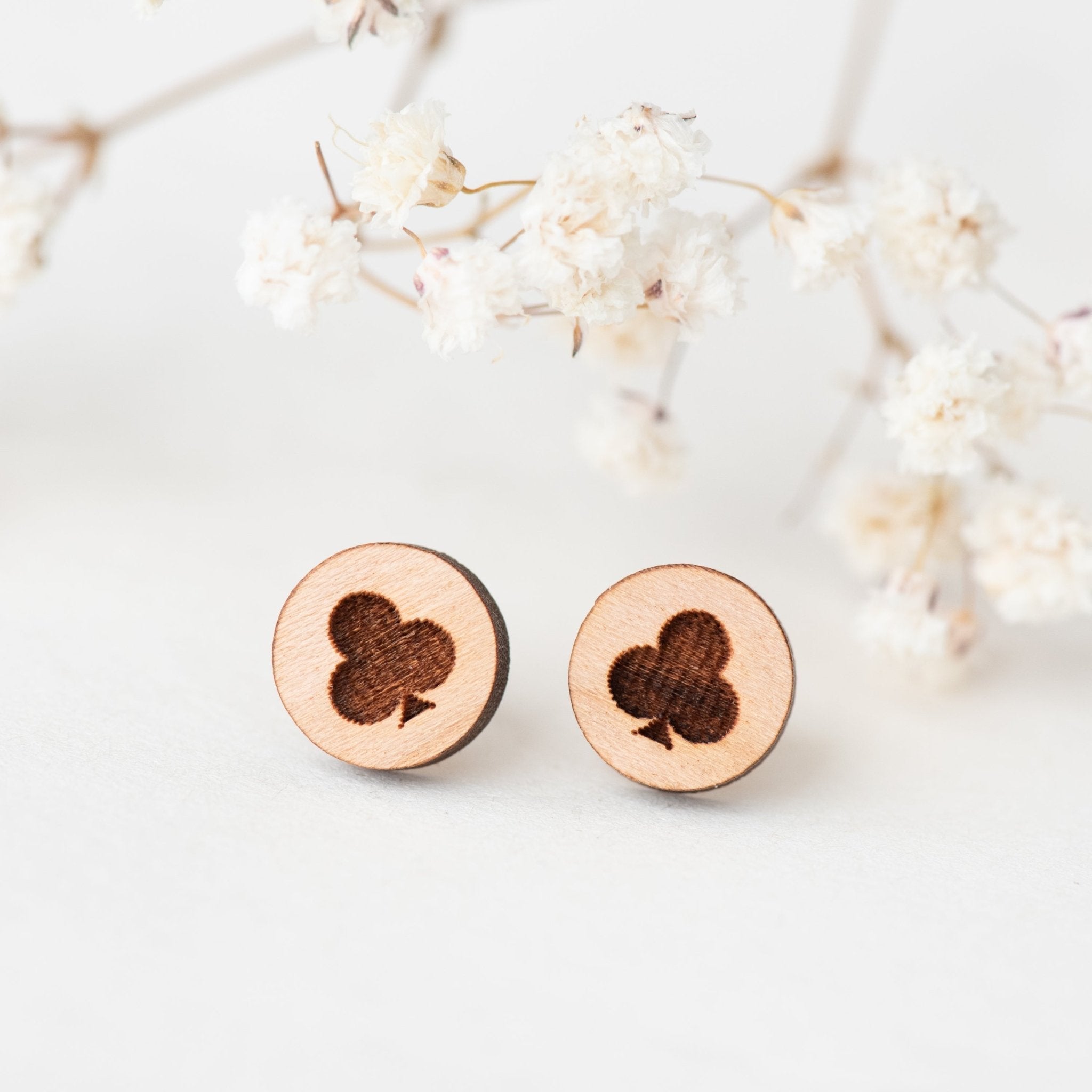 Poker Cards Symbol Cherry Wood Stud Earrings - Robin Valley Official Store