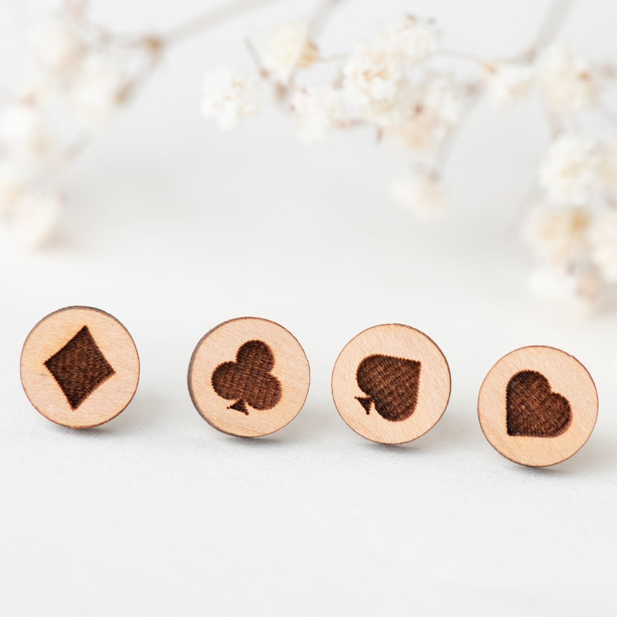 Poker Cards Symbol Cherry Wood Stud Earrings - Robin Valley Official Store