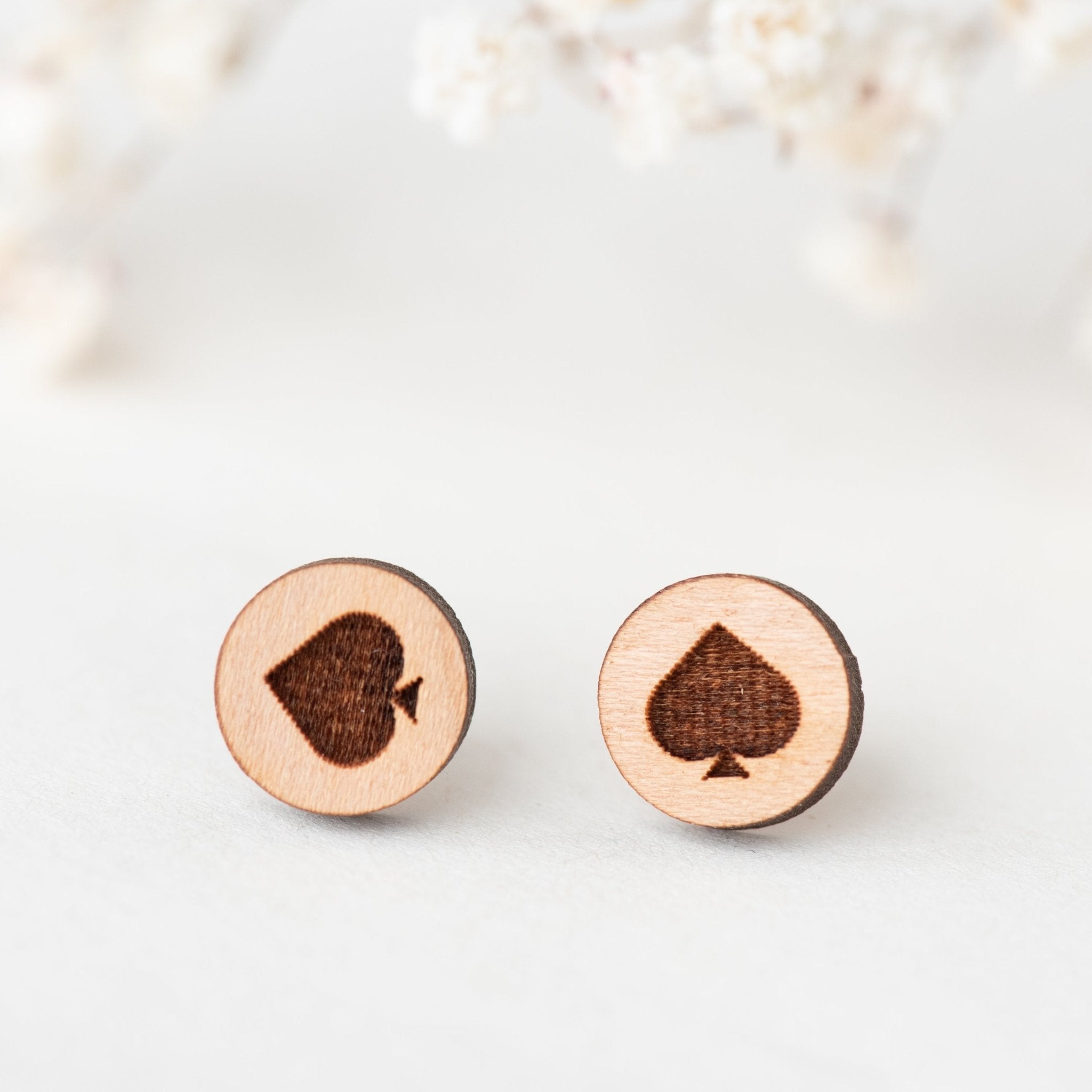 Poker Cards Symbol Cherry Wood Stud Earrings - Robin Valley Official Store