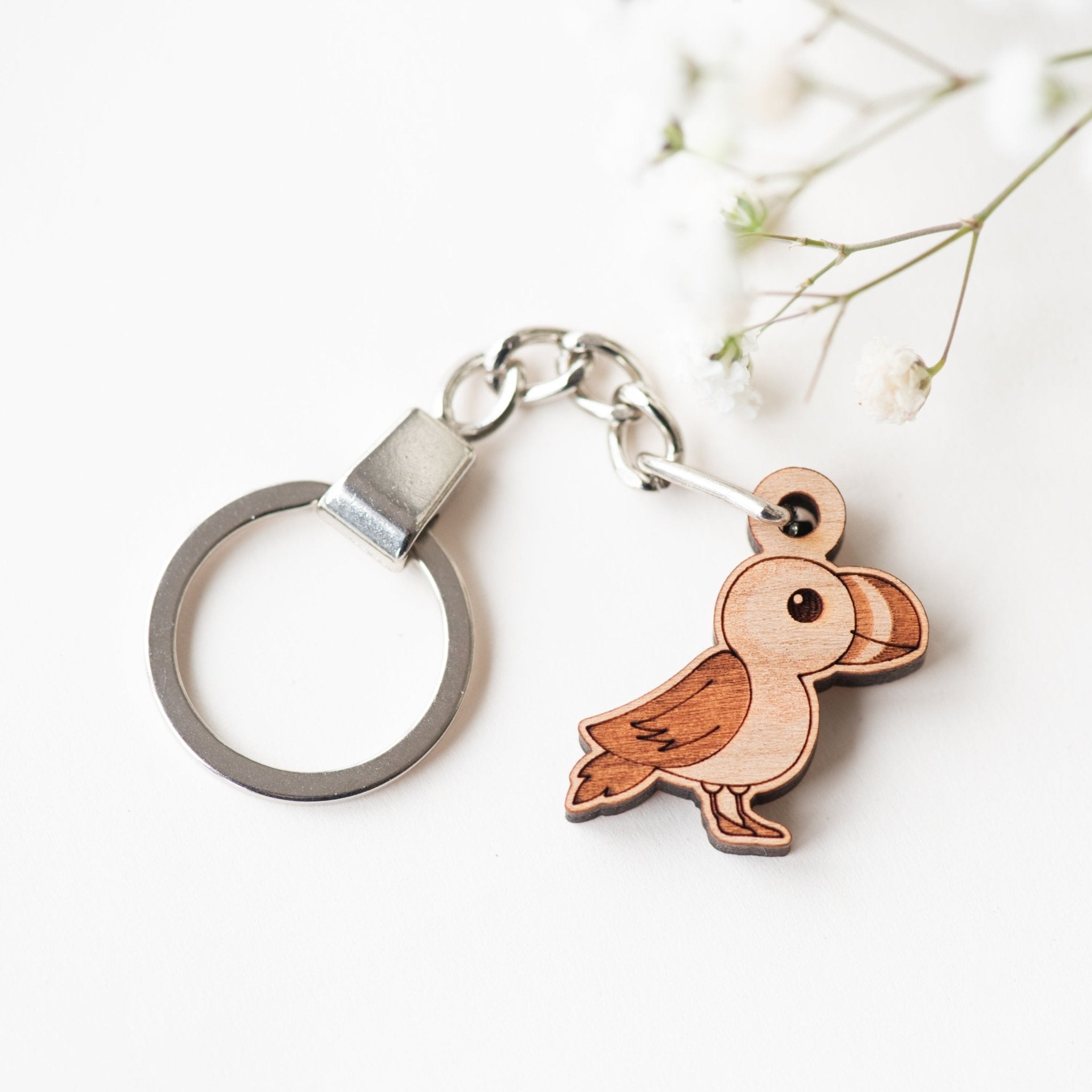 Puffin Bird Cherry Wood Keyring - KB22006 - Robin Valley Official Store