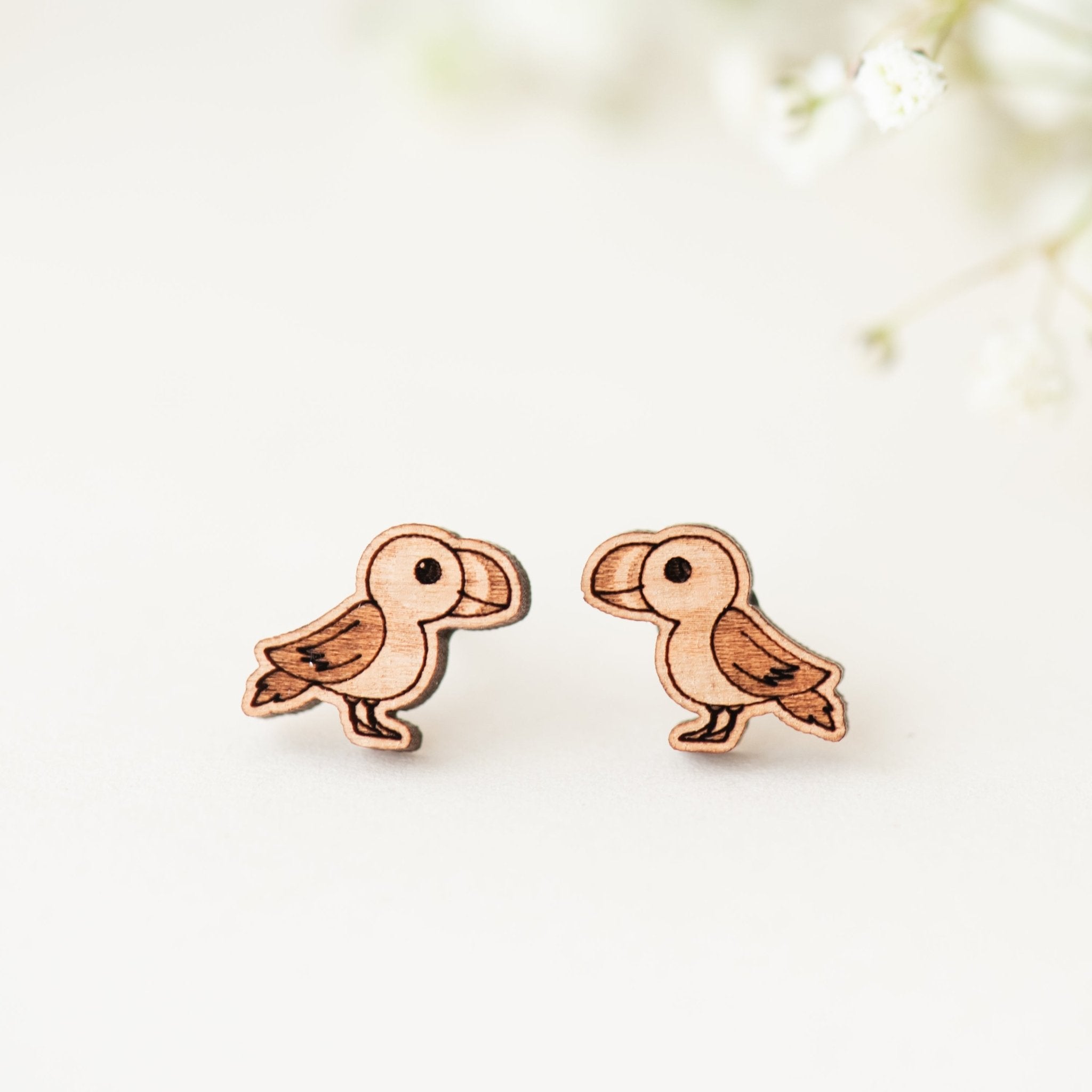 Puffin Bird Wooden Earrings - EB12006 - Robin Valley Official Store