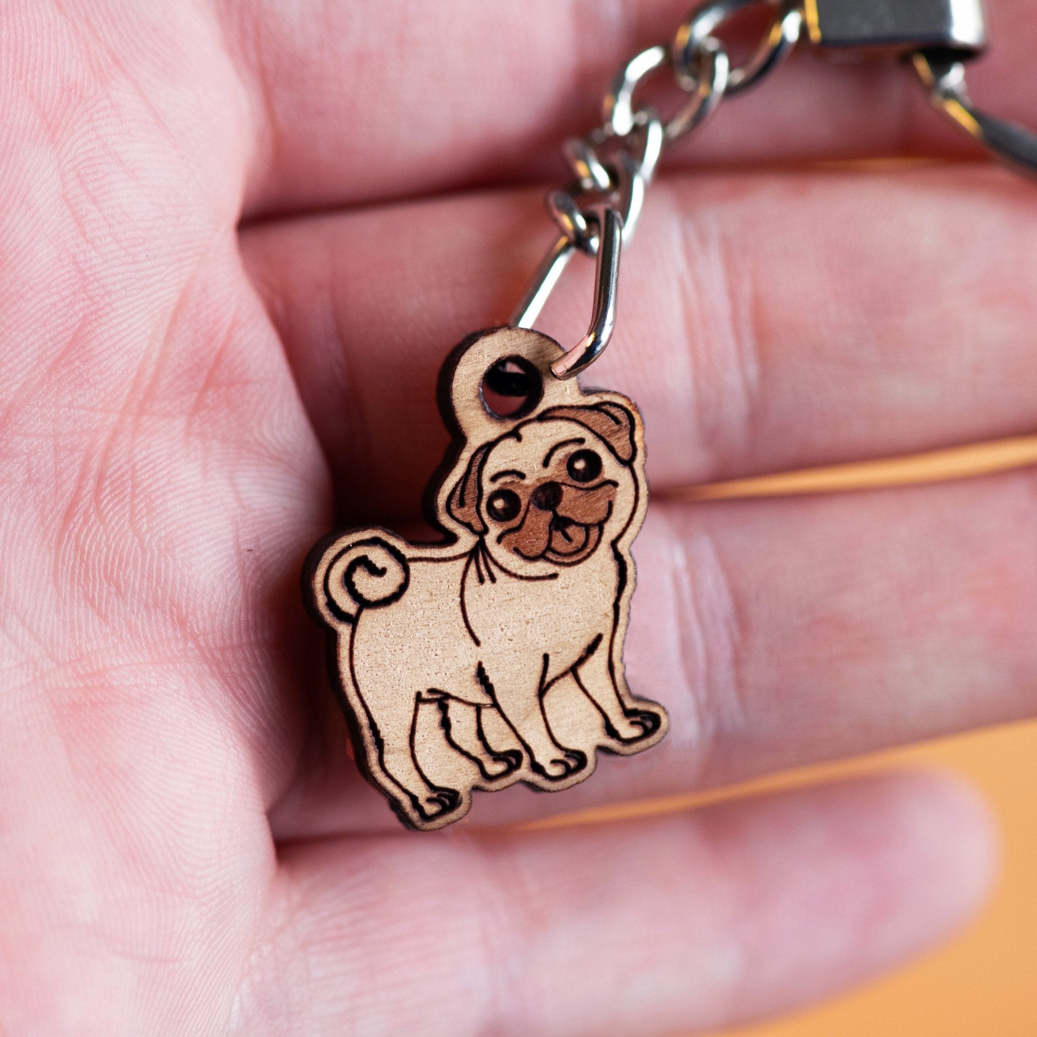 Pug Dog Cherry Wood Keyring - KL20062 - Robin Valley Official Store