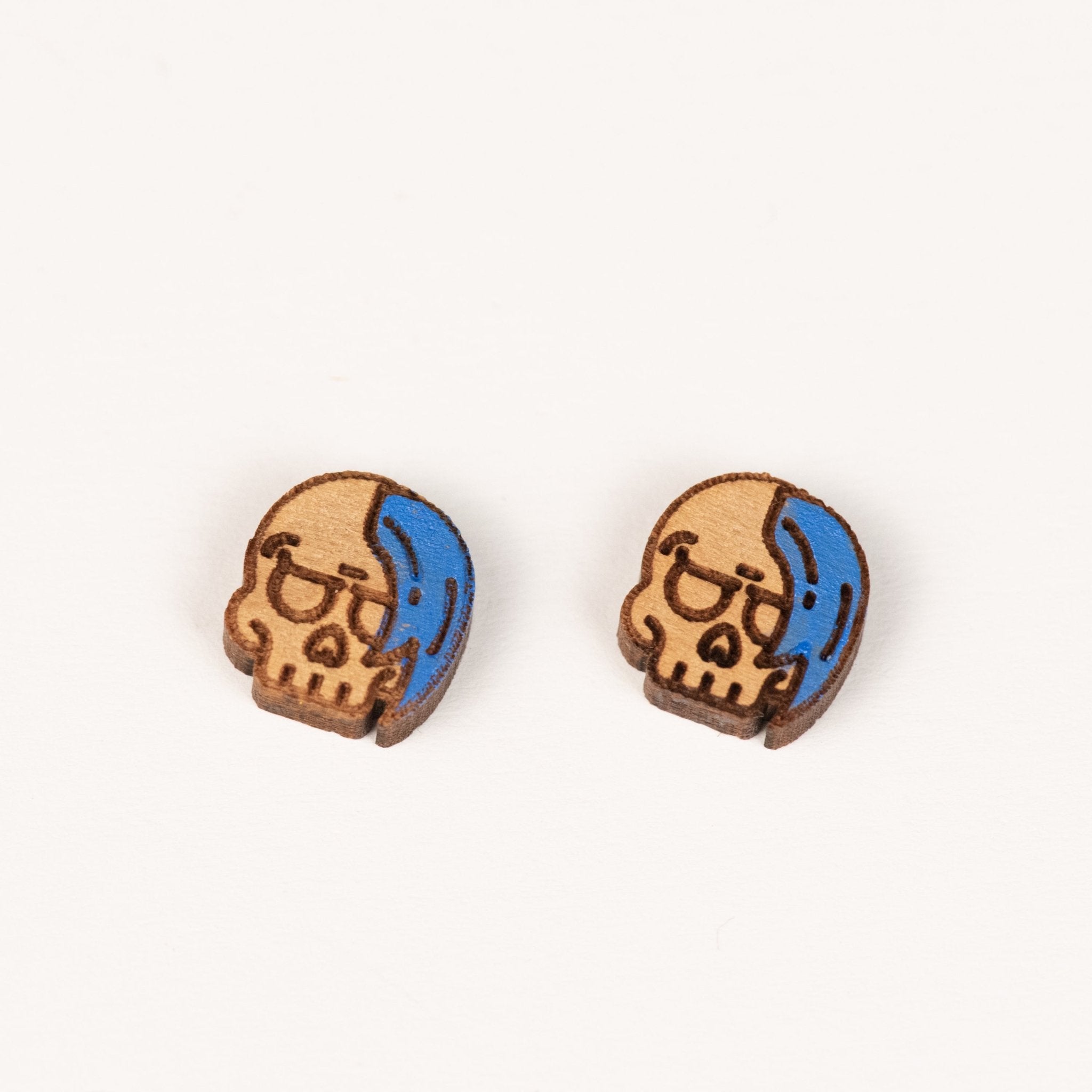 Punk Skull Painted Cherry Wood Stud Earrings - PET15162 - Robin Valley Official Store
