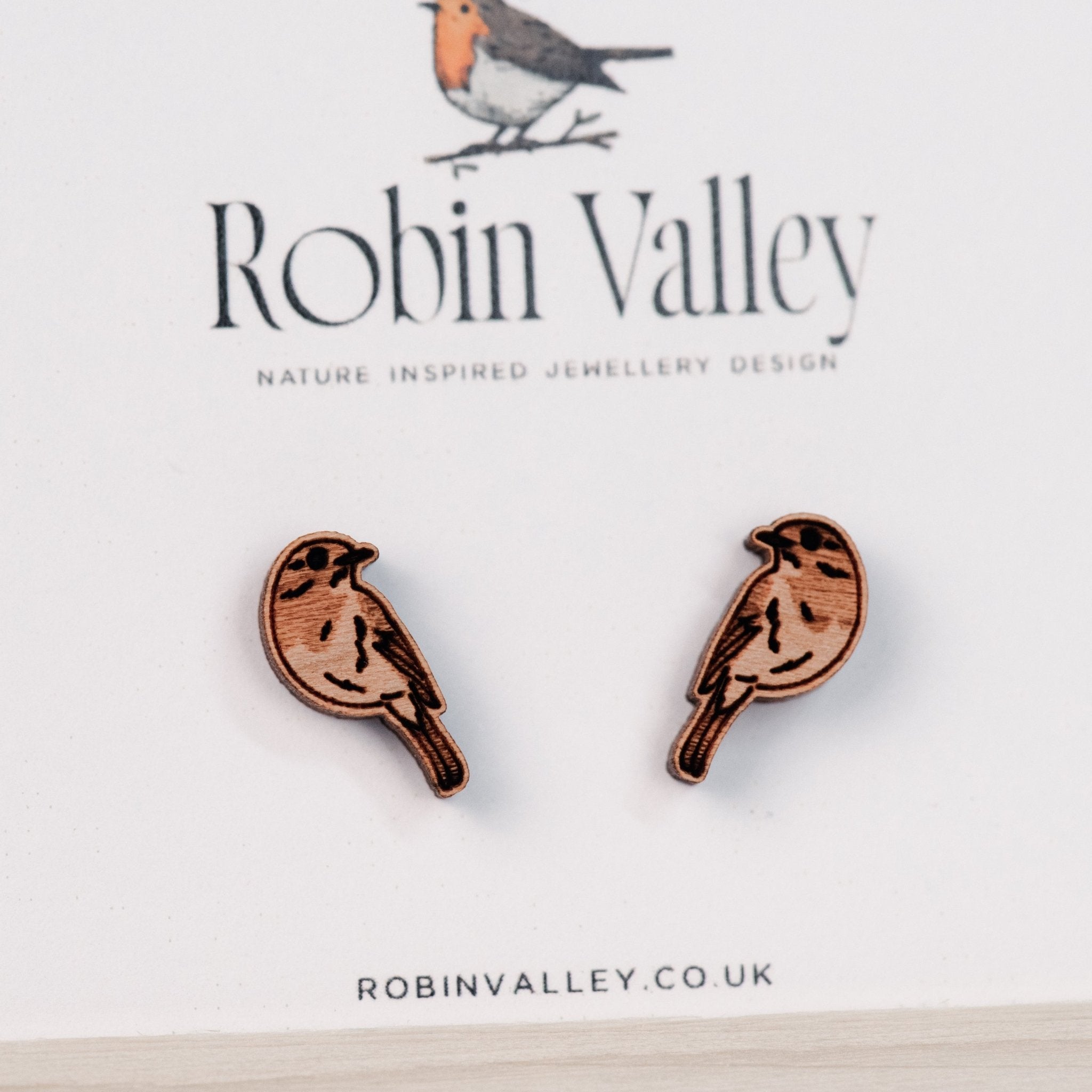 Robin Bird 2 Cherry Wood Stud Earrings - EB12009 - Robin Valley Official Store