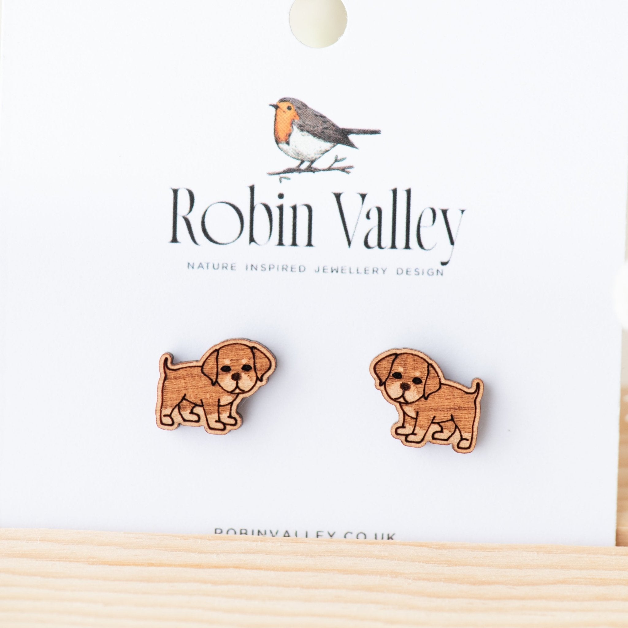 Rottweiler Dog Cherry Wood Stud Earrings - EL10227 - Robin Valley Official Store
