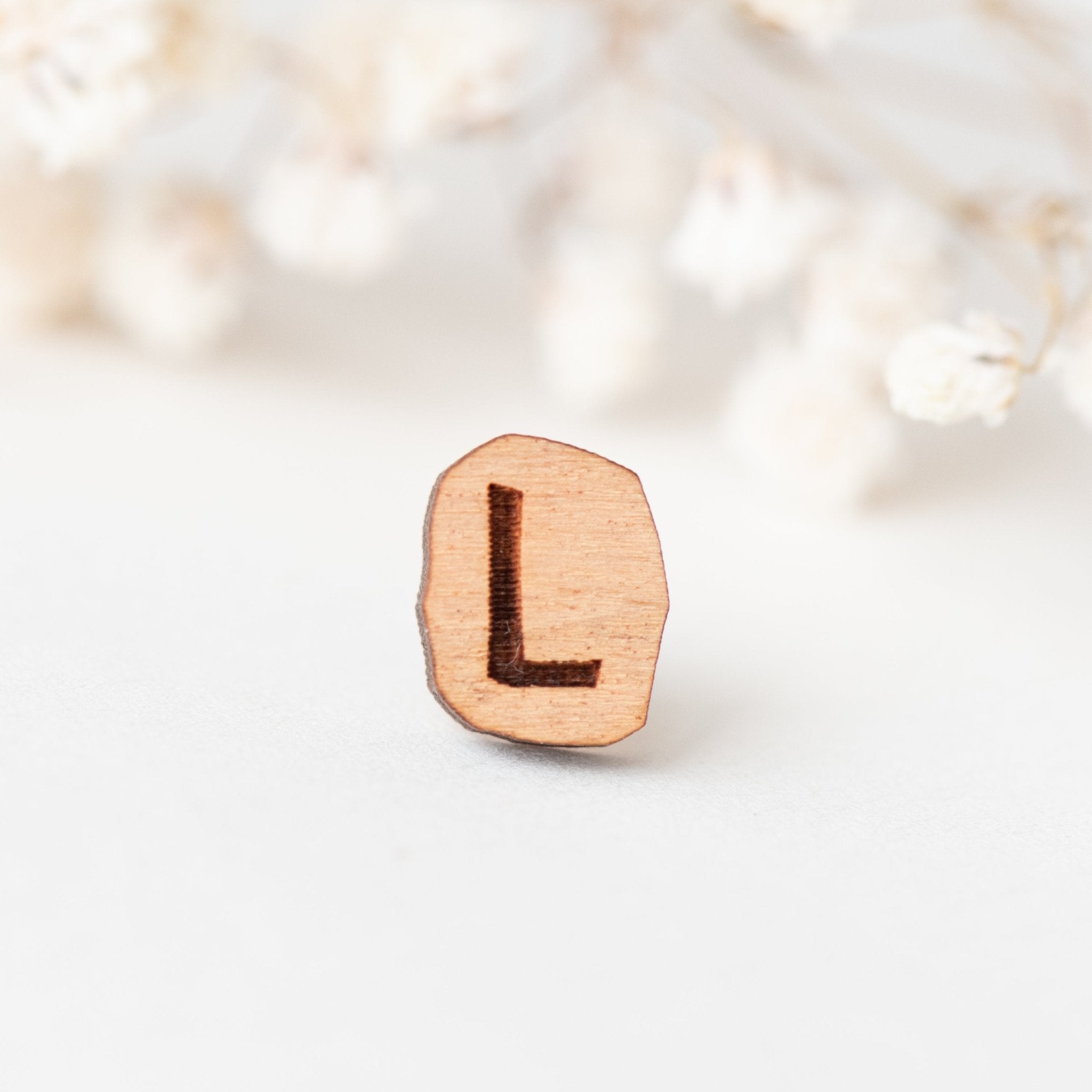 Rune Font Glyph Style Alphabet Initial Cherry Wood Stud Earrings - Robin Valley Official Store