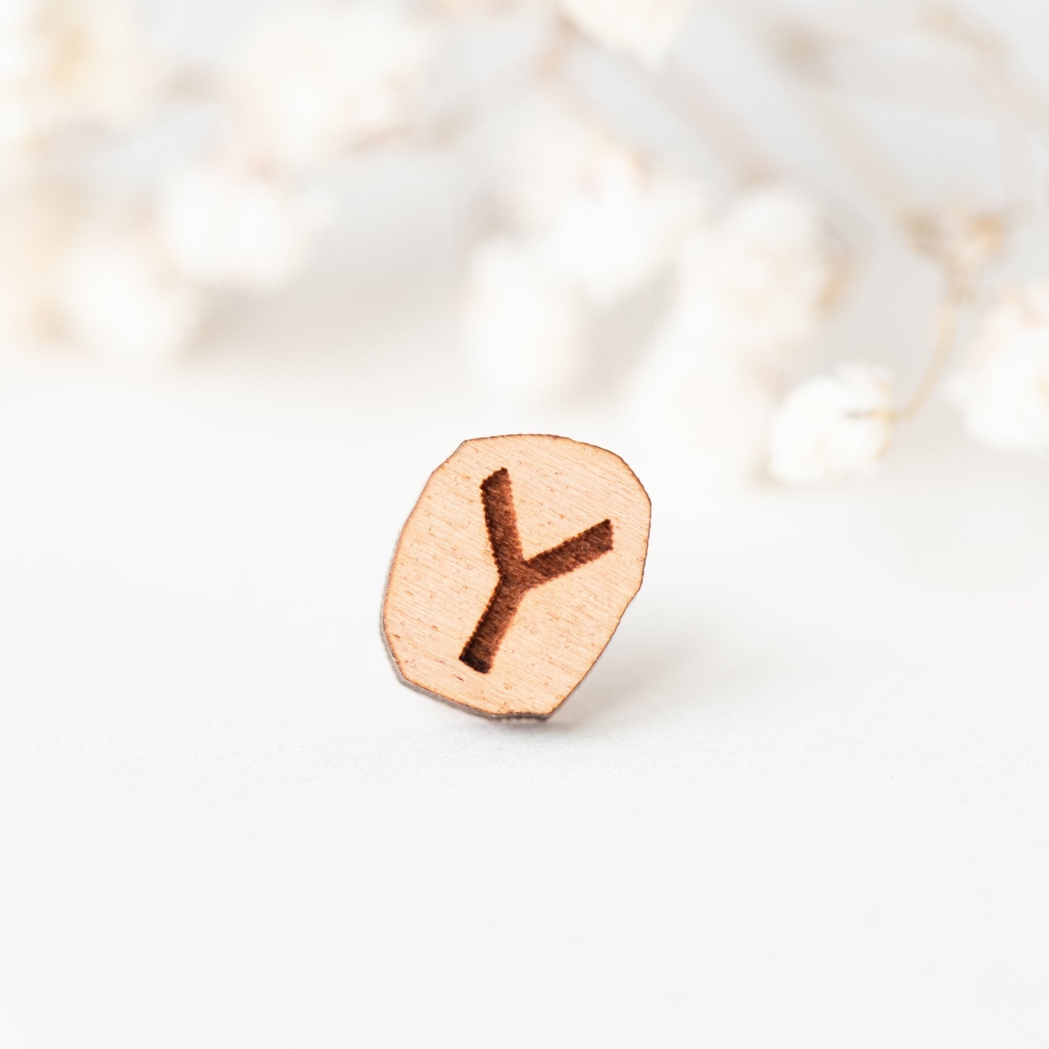 Rune Font Glyph Style Alphabet Initial Cherry Wood Stud Earrings - Robin Valley Official Store