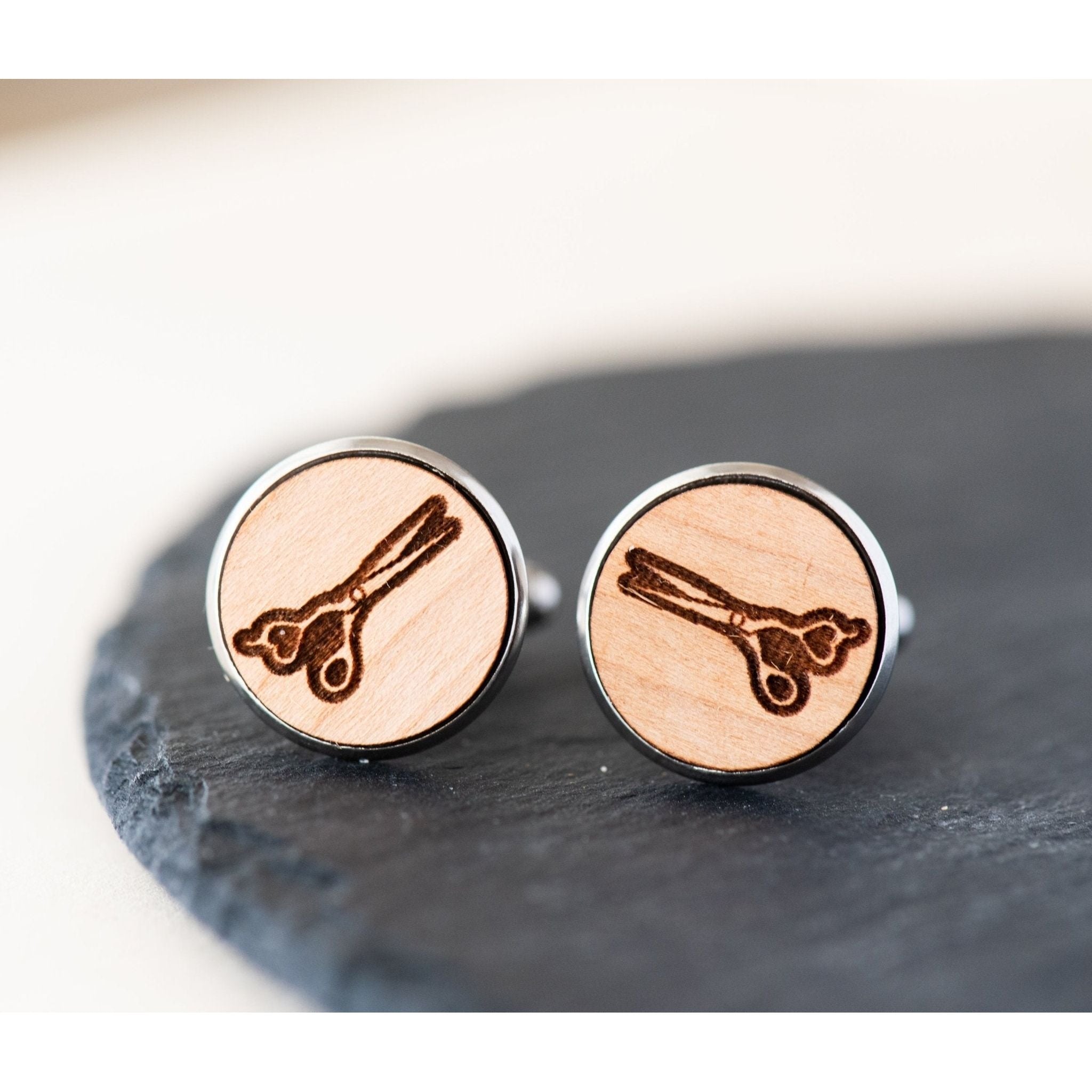 Scissors Cherry Wood Cufflinks - CT35054 - Robin Valley Official Store