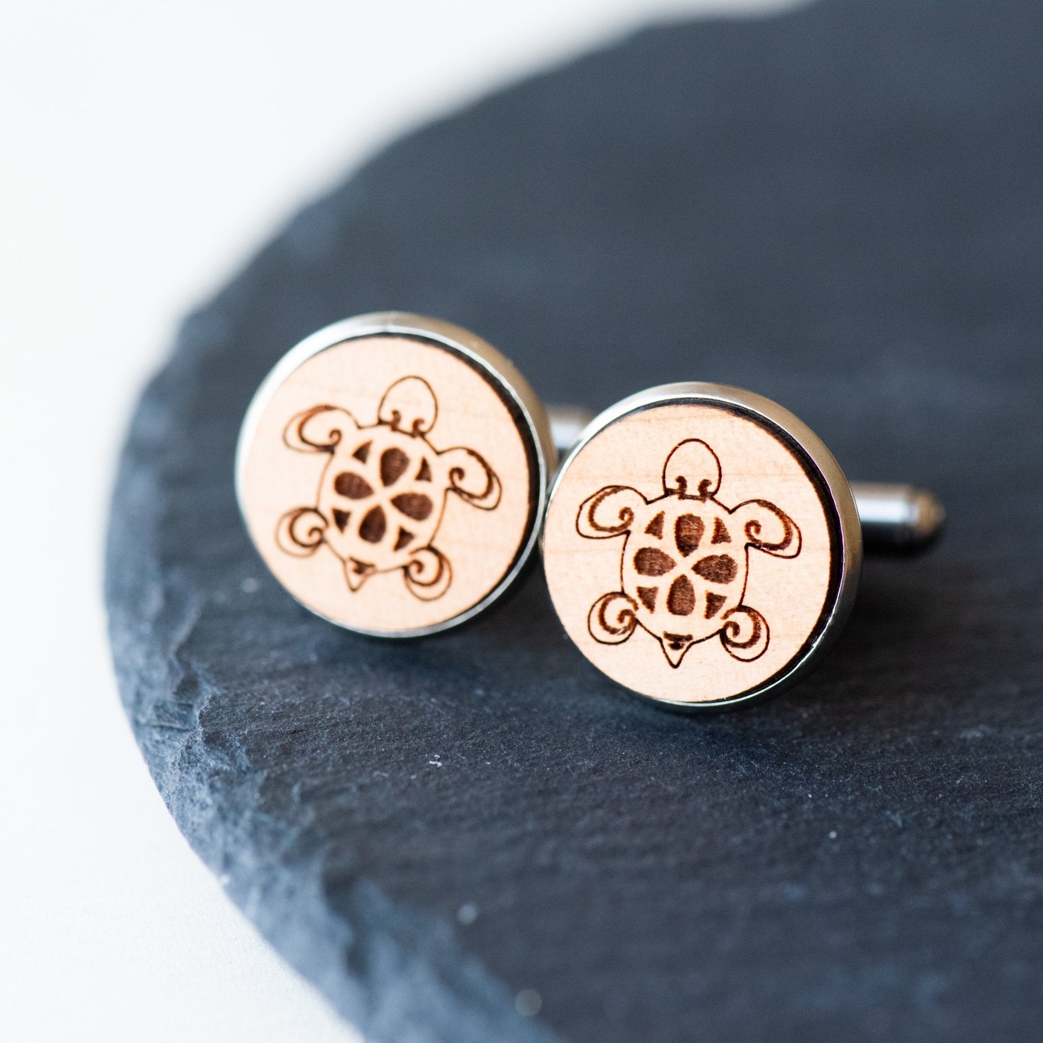 Sea Turtle Cherry Wood Cufflinks - CS33004 - Robin Valley Official Store