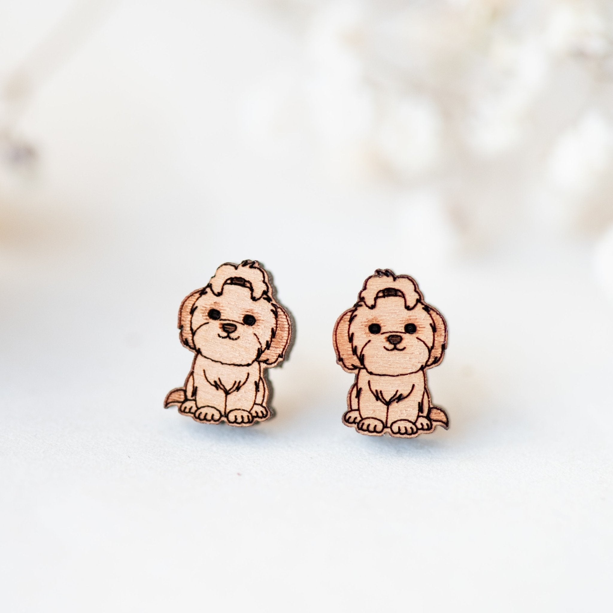 Shih Tzu Dog Wooden Earrings - EL10031 - Robin Valley Official Store