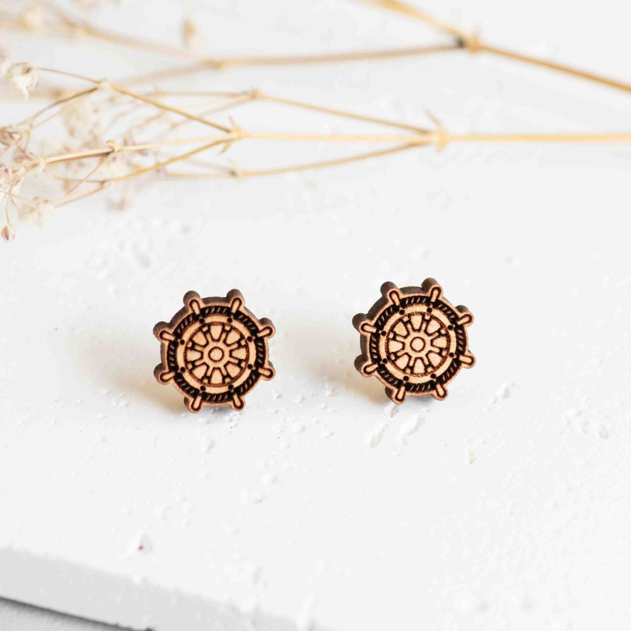 Ship's Wheel Stud Earrings Wooden Jewellery - ET15184 - Robin Valley Official Store