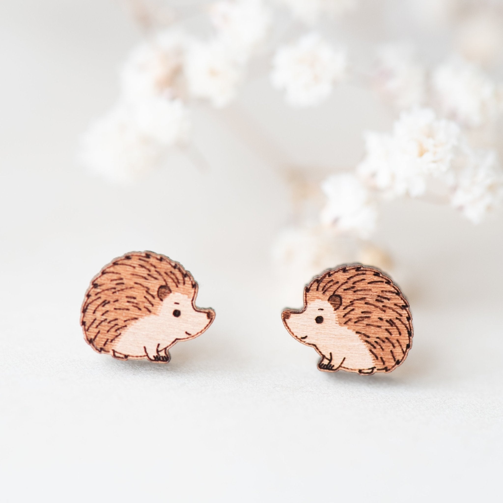 Sitting Hedgehog Wooden Earrings - EL10052 - Robin Valley Official Store