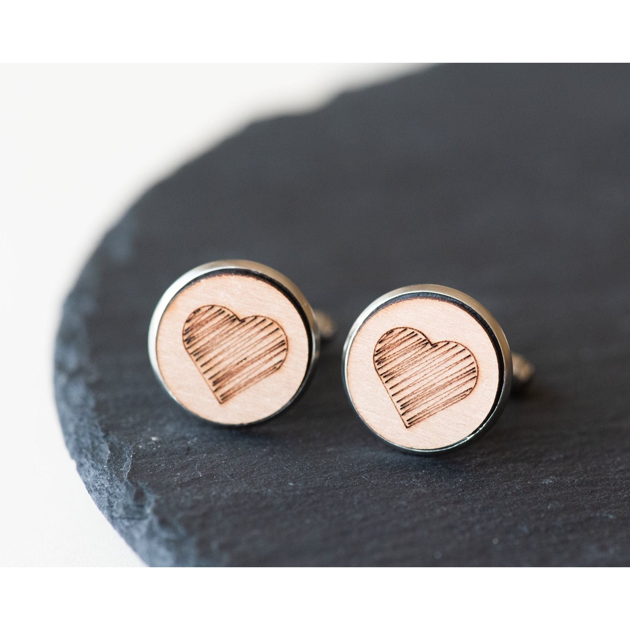 Sketch Heart Cherry Wood Cufflinks - CT35038 - Robin Valley Official Store