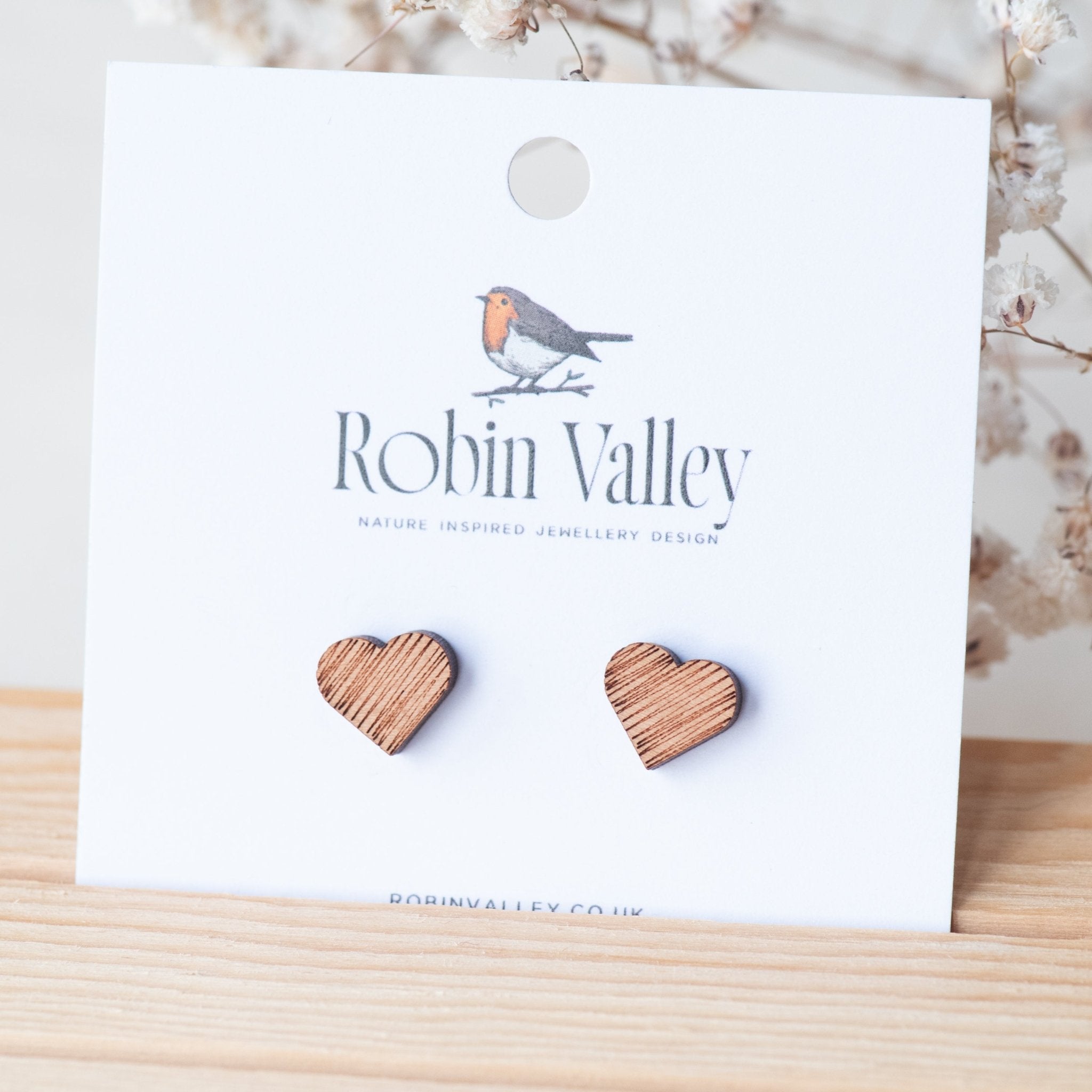 Sketch Heart Cherry Wood Stud Earrings - ET15038 - Robin Valley Official Store