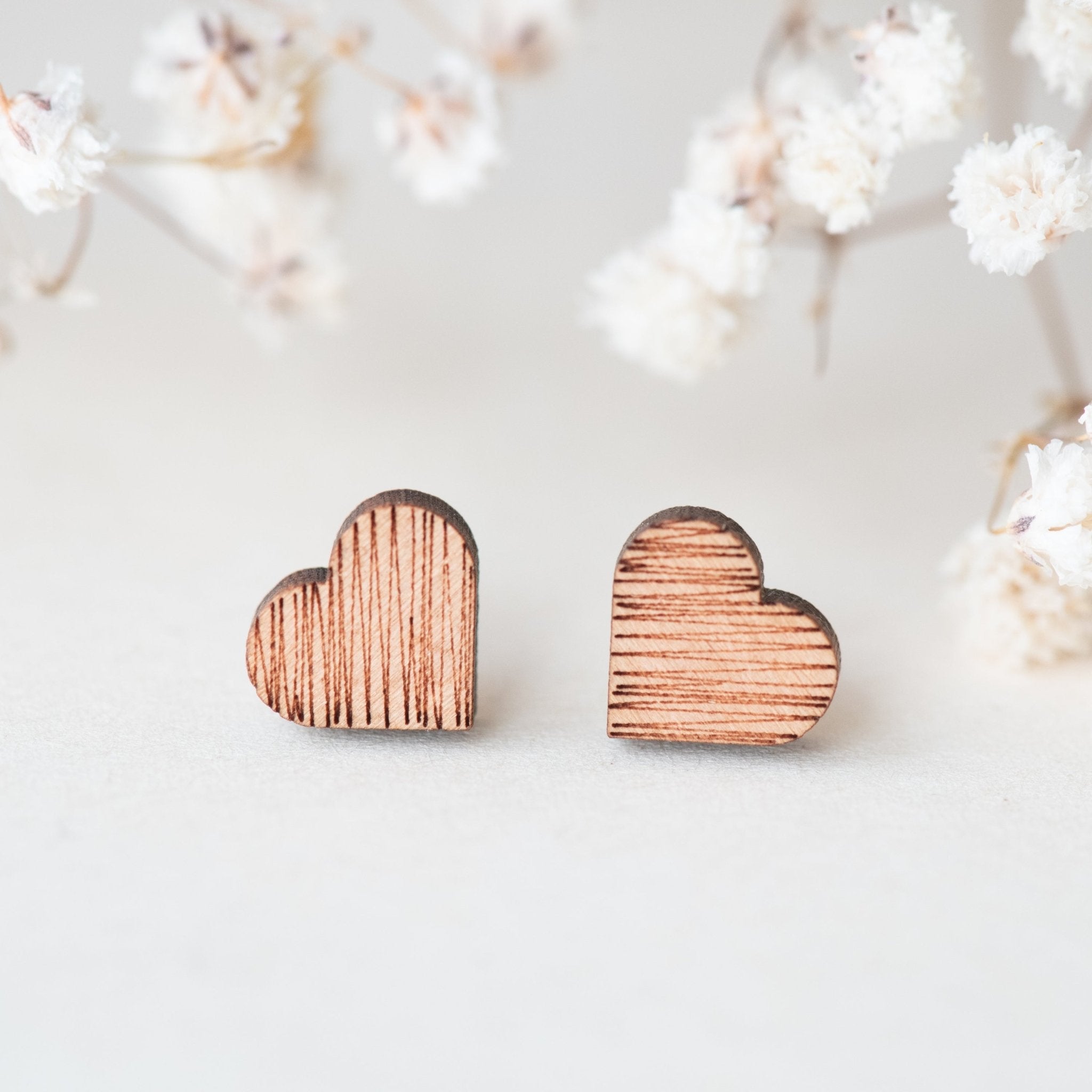 Sketch Heart Cherry Wood Stud Earrings - ET15038 - Robin Valley Official Store