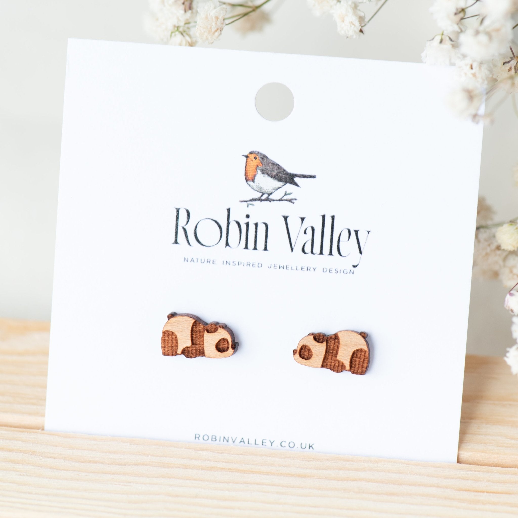 Sleeping Panda Wooden Earrings - EL10019 - Robin Valley Official Store